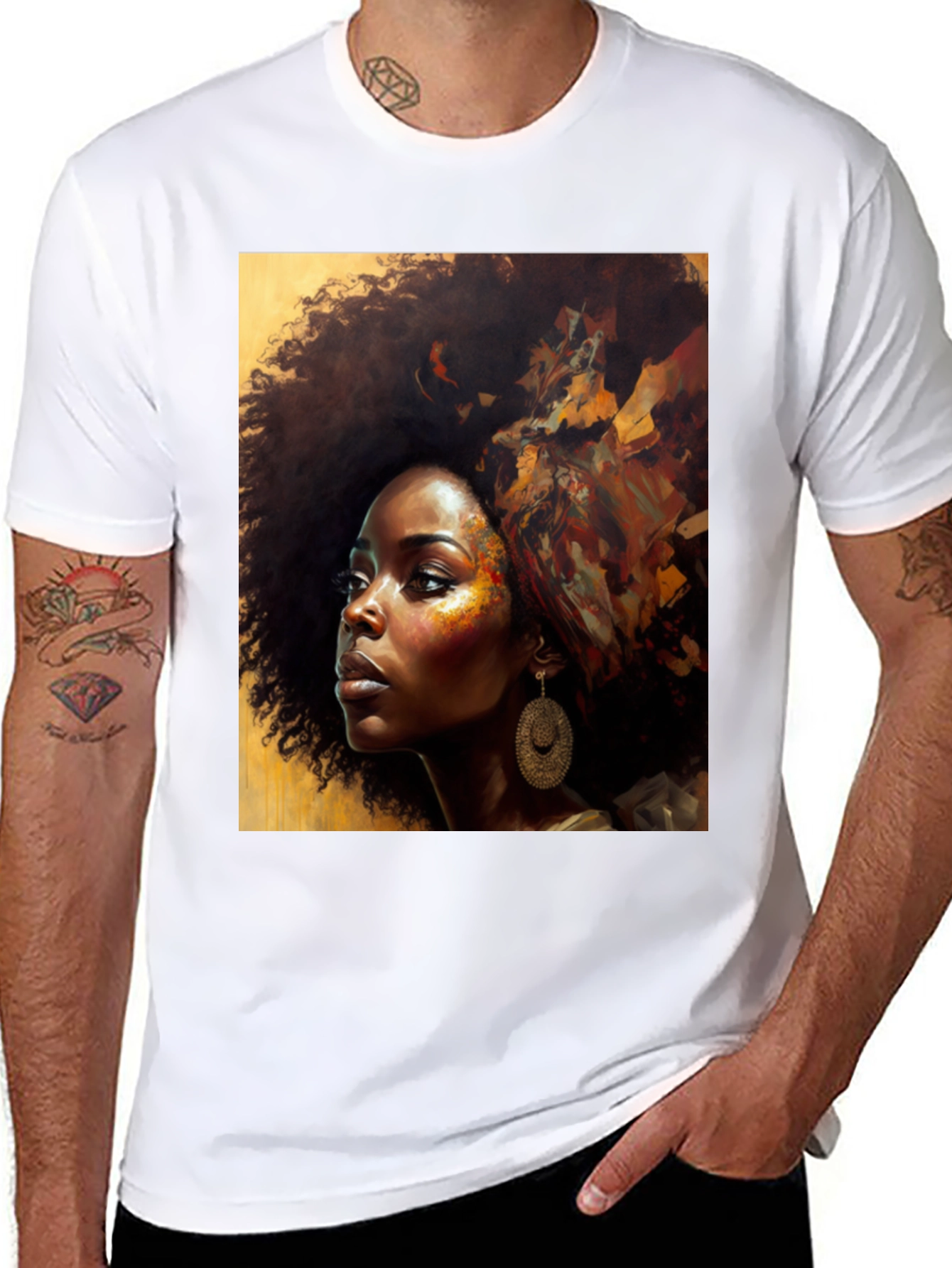 Afro Woman Art Graphic Tee - Black