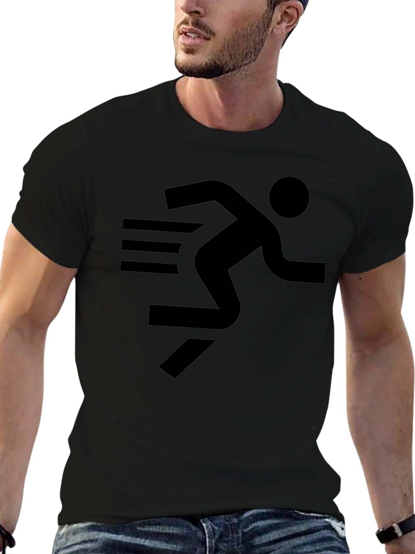 Running Man Graphic Tee - Black Cotton T-Shirt