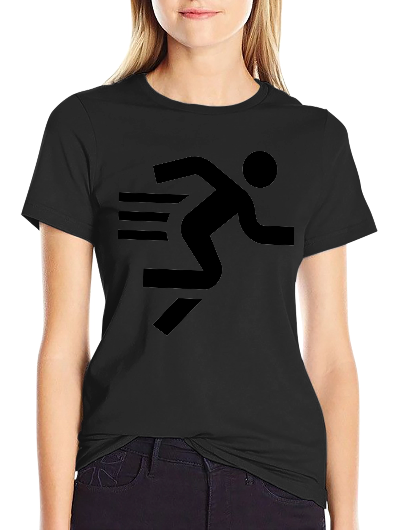 Running Man Graphic Tee - Black Cotton T-Shirt
