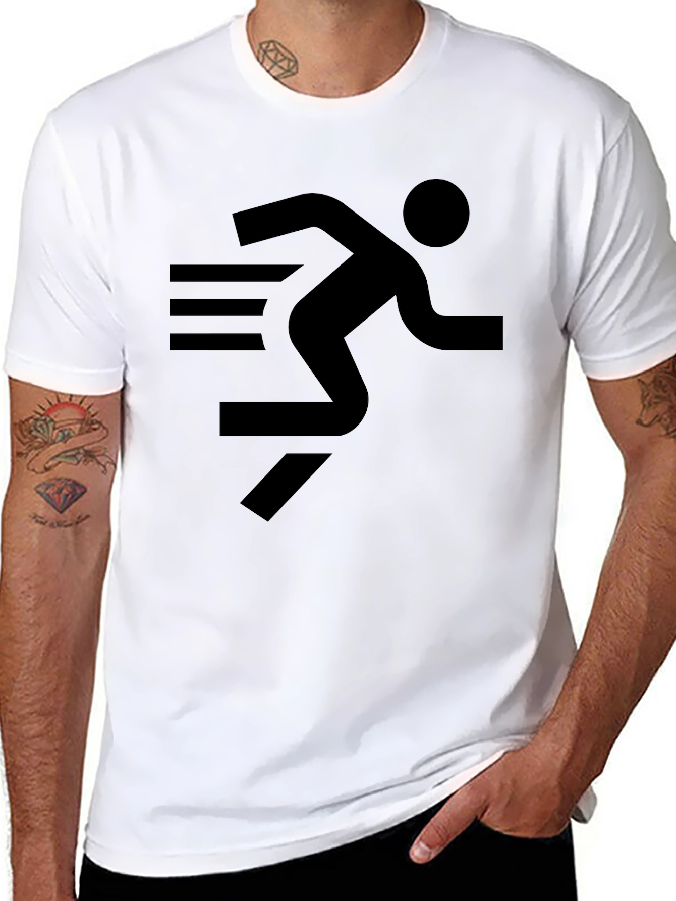 Running Man Graphic Tee - Black Cotton T-Shirt