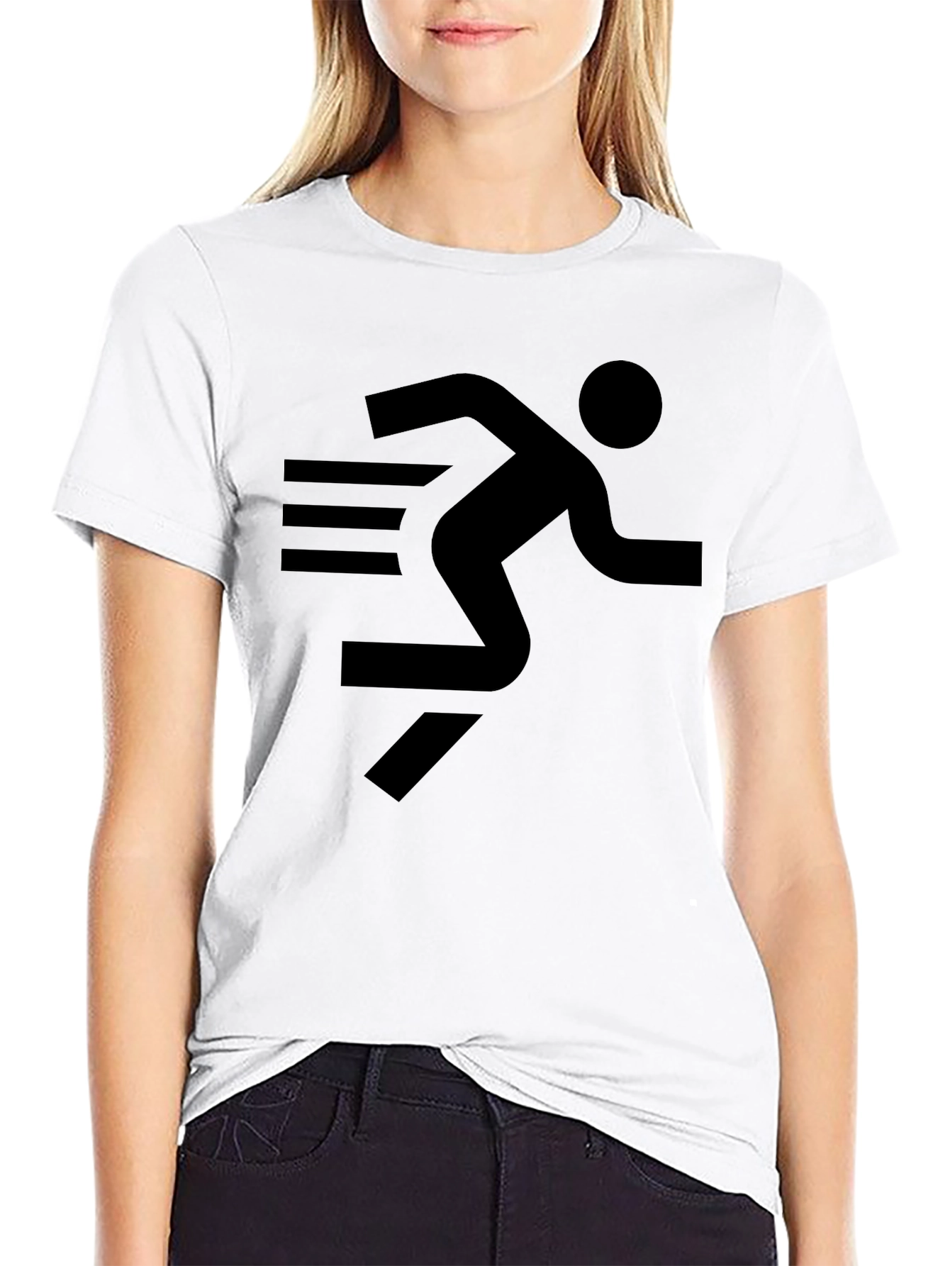Running Man Graphic Tee - Black Cotton T-Shirt