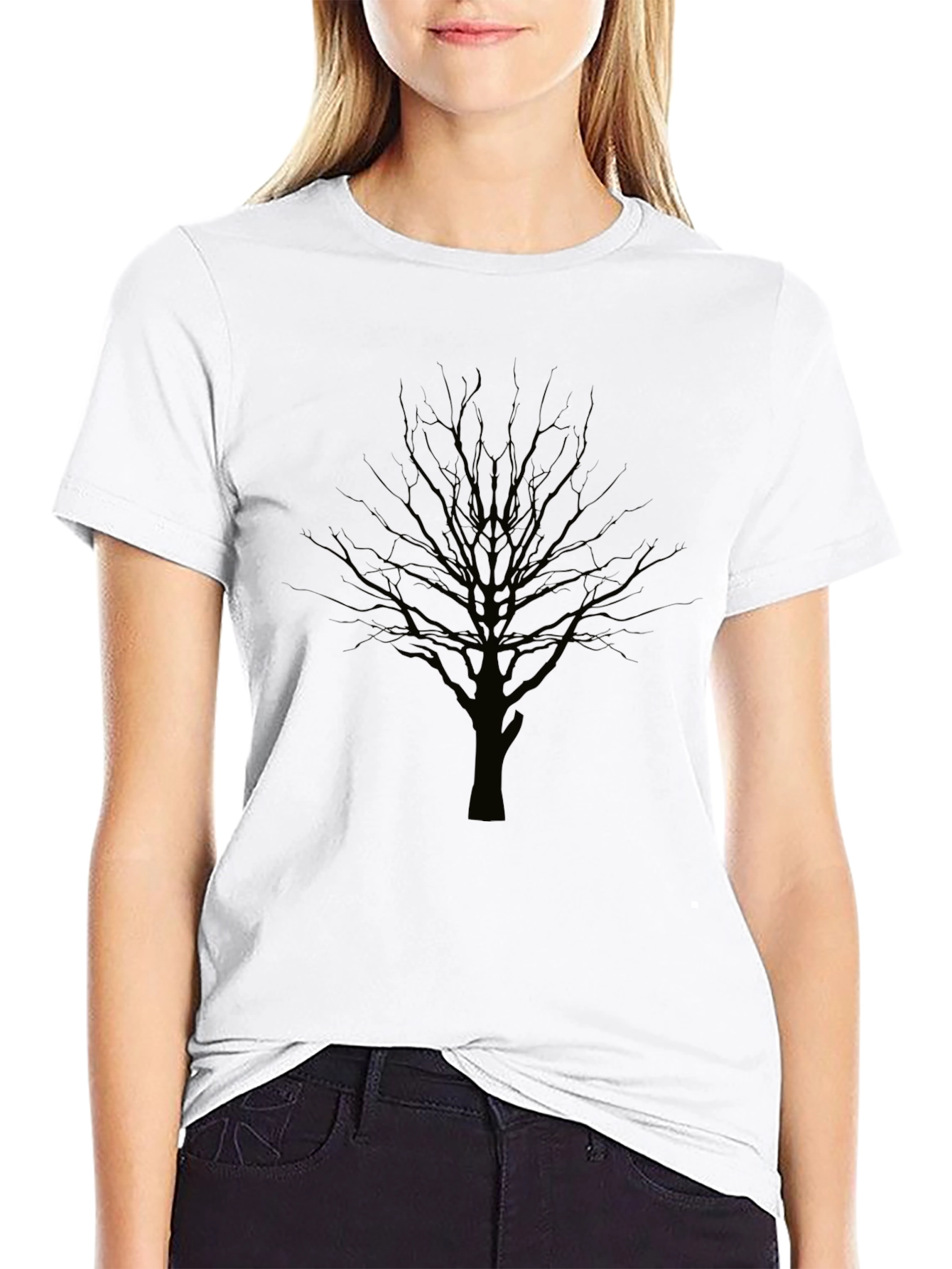 Black T-Shirt with Bare Tree Print