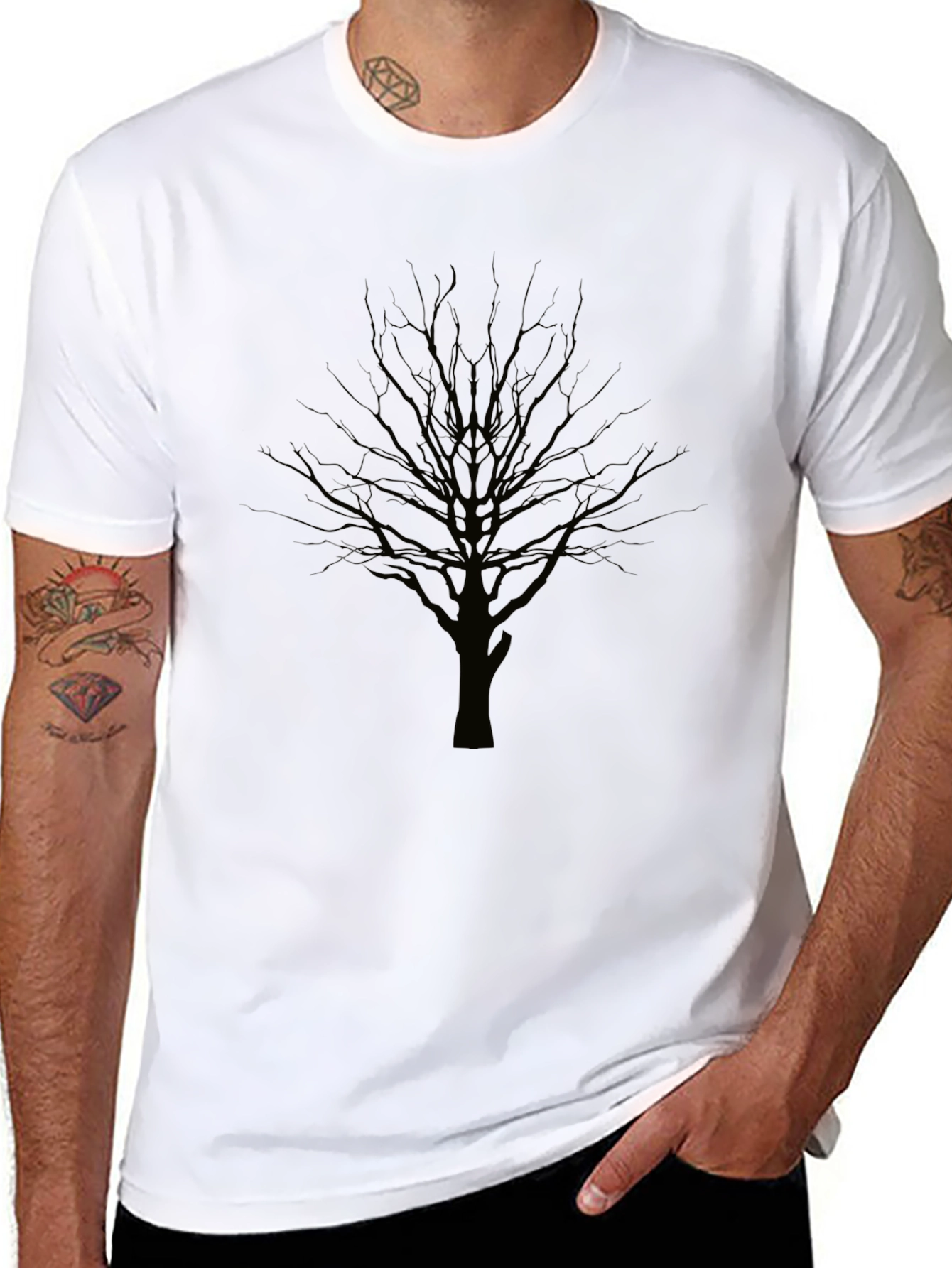 Black T-Shirt with Bare Tree Print