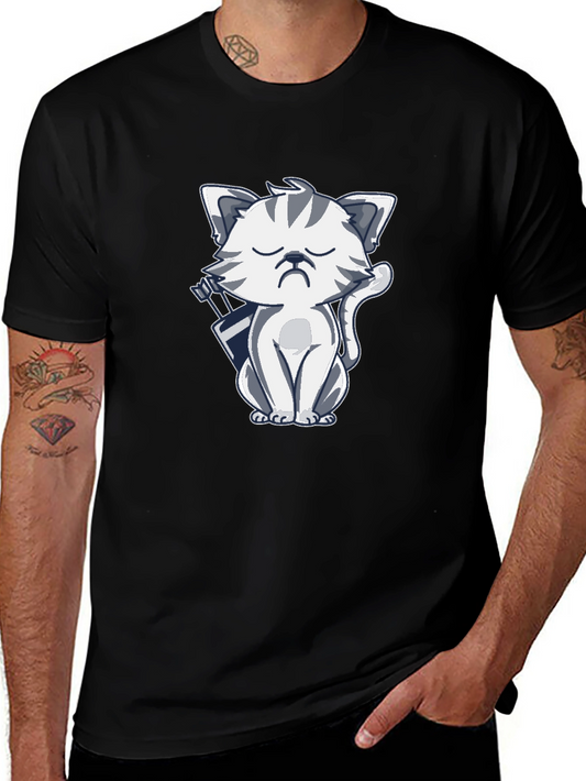Grumpy Archer Cat Graphic T-Shirt - Black
