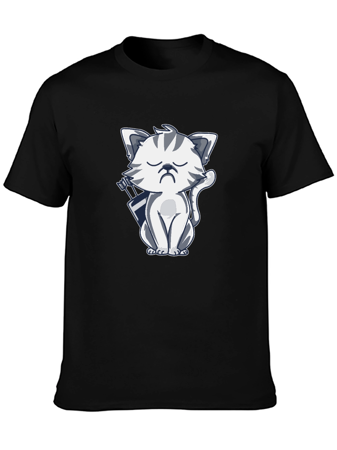 Grumpy Archer Cat Graphic T-Shirt - Black