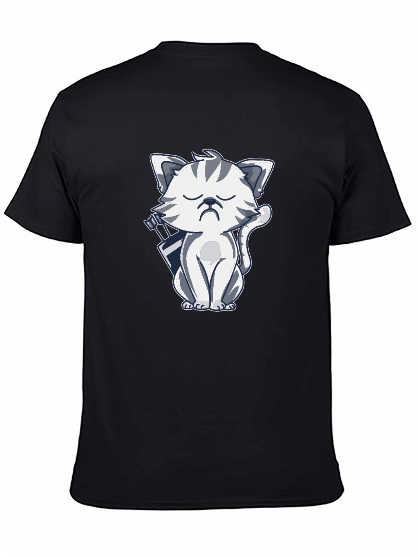 Grumpy Archer Cat Graphic T-Shirt - Black