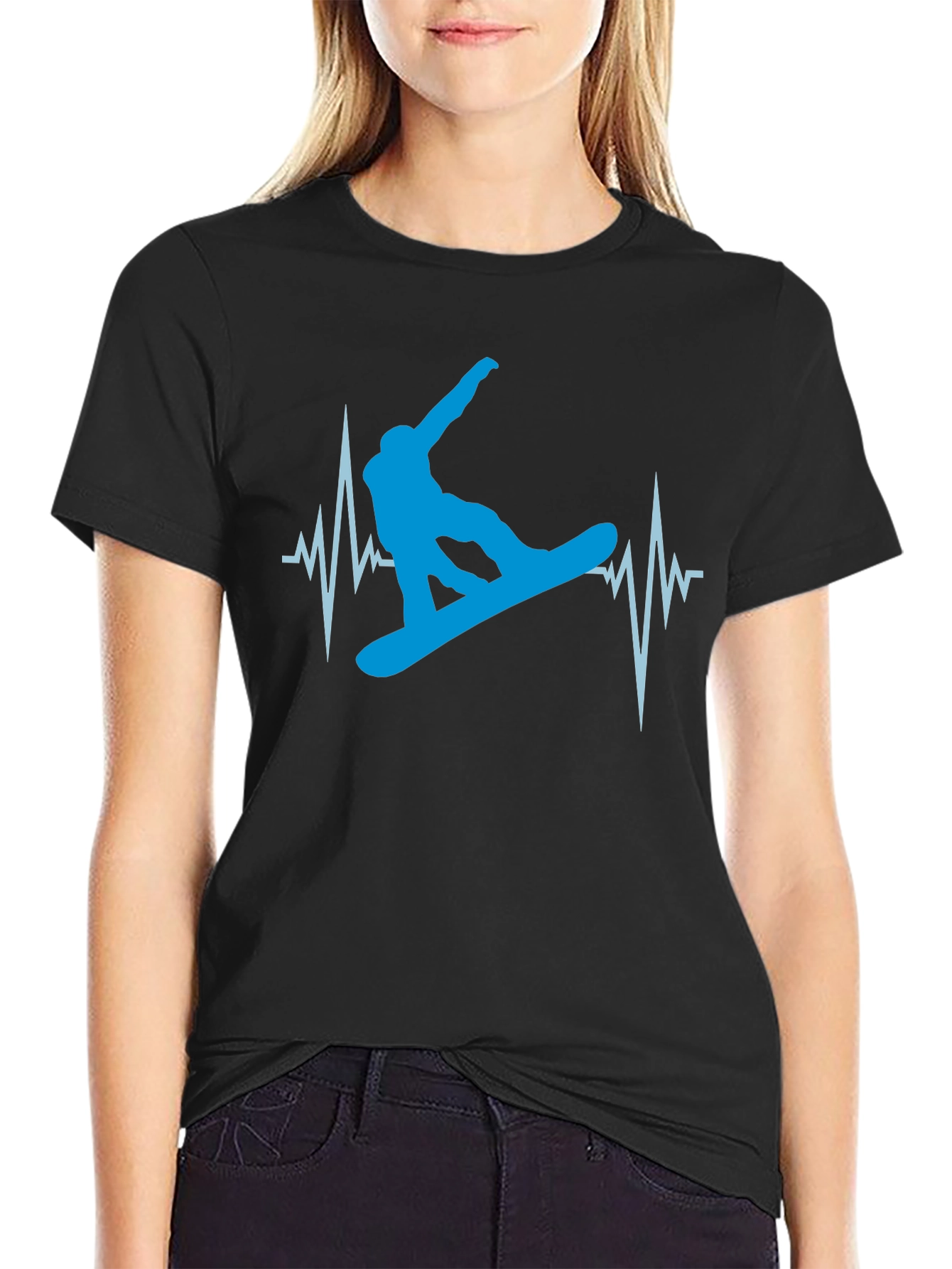 Snowboarding Heartbeat T-Shirt - Black Graphic Tee