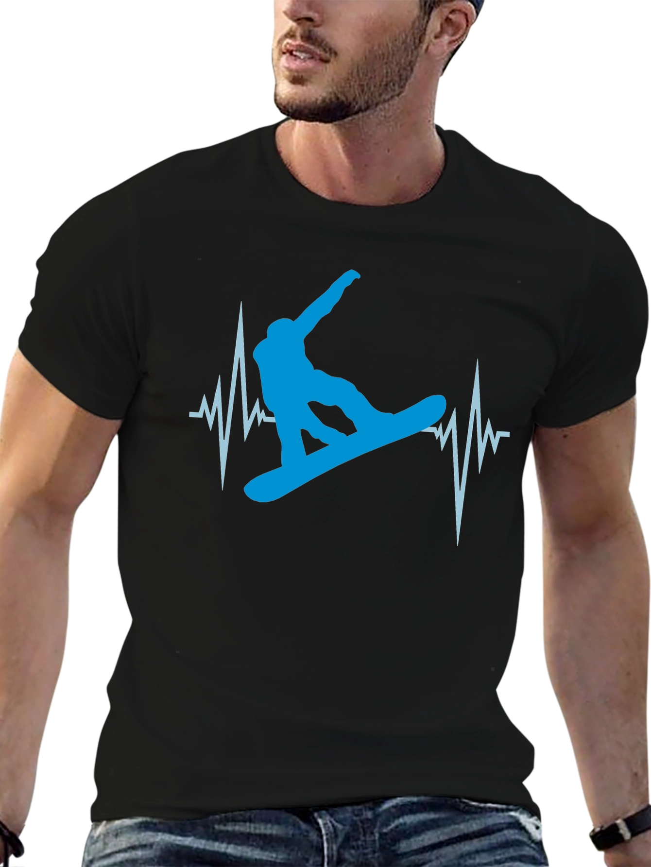 Snowboarding Heartbeat T-Shirt - Black Graphic Tee