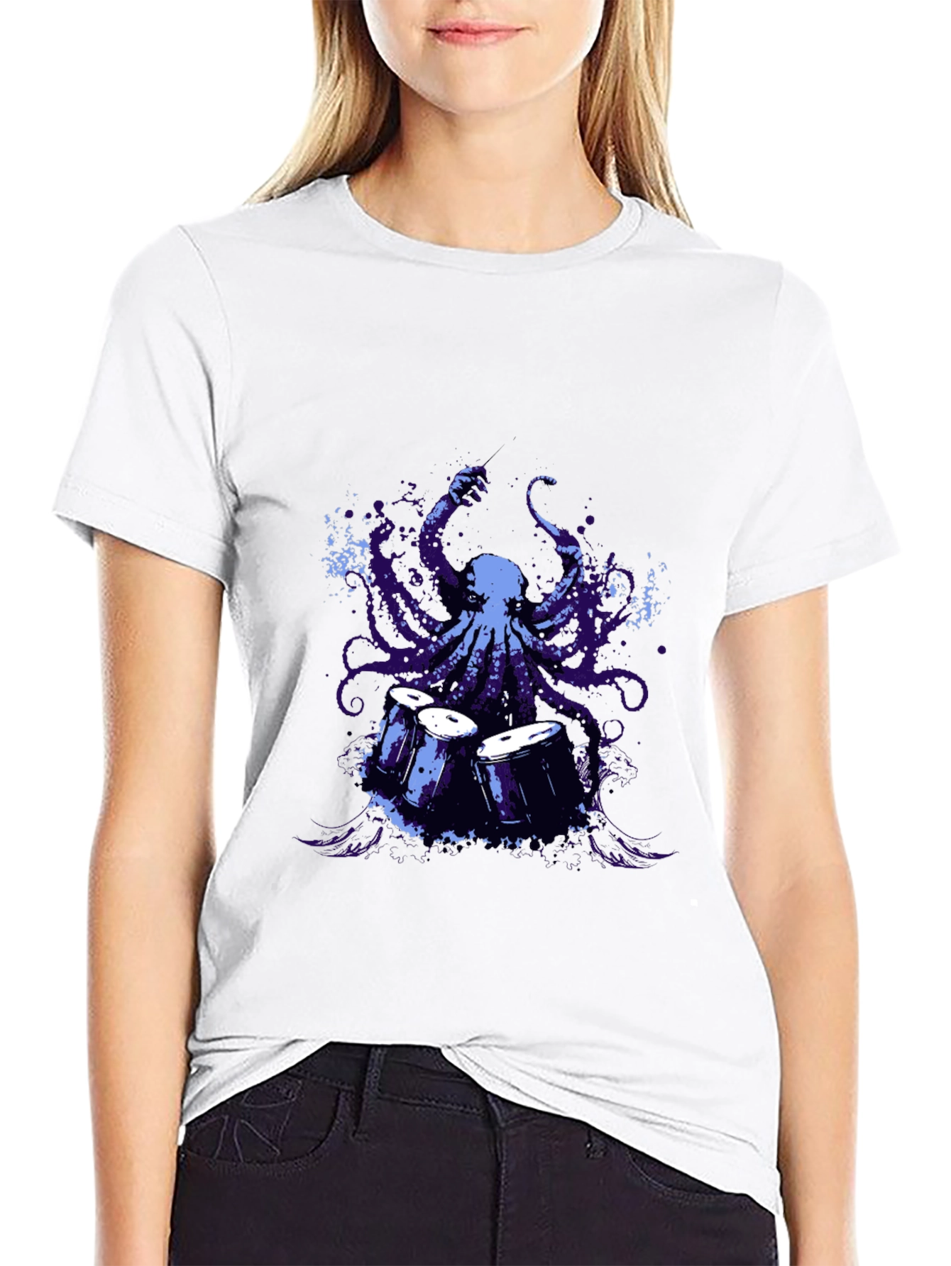 Octopus Drummer Graphic T-Shirt - Black