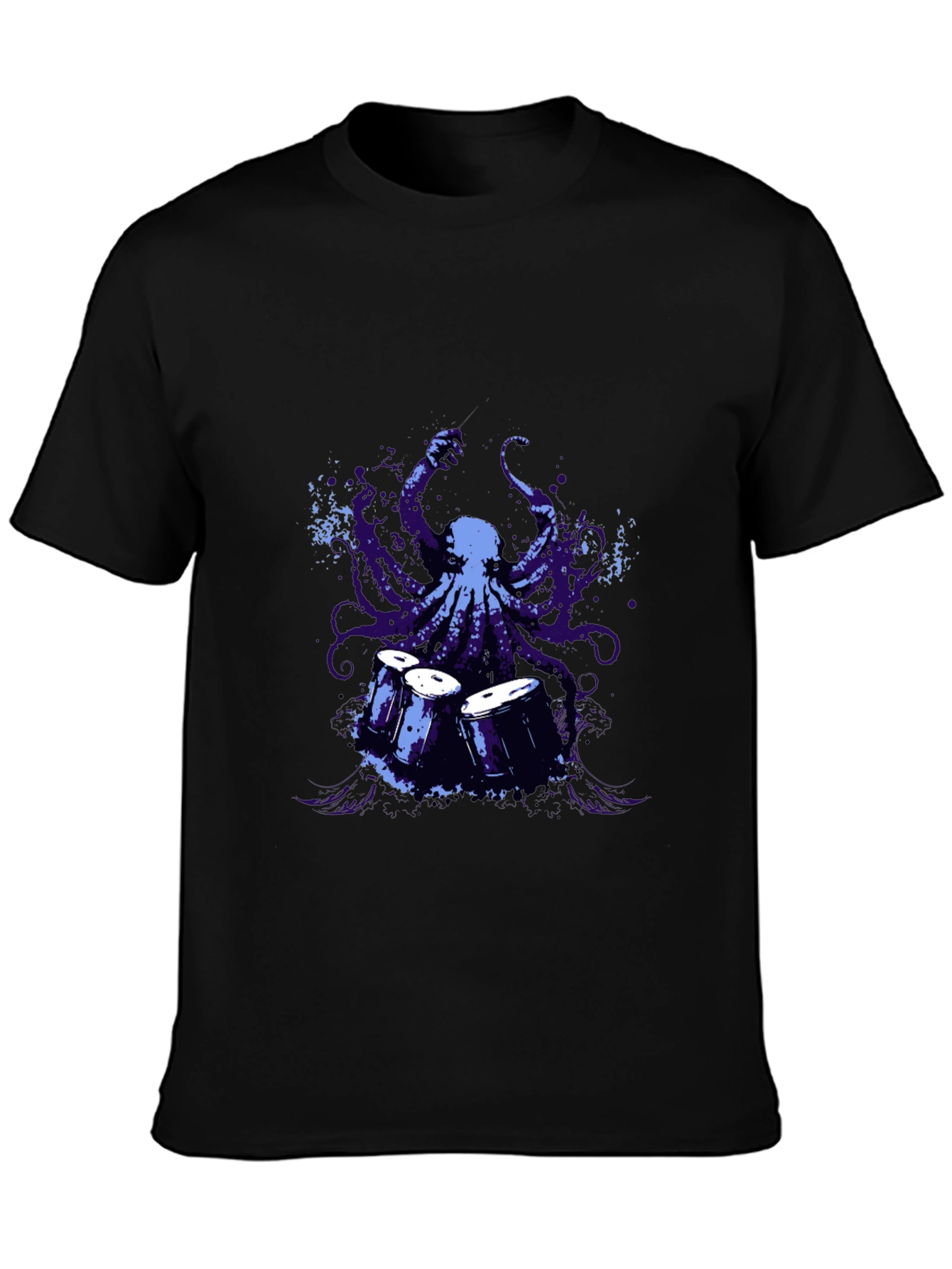 Octopus Drummer Graphic T-Shirt - Black