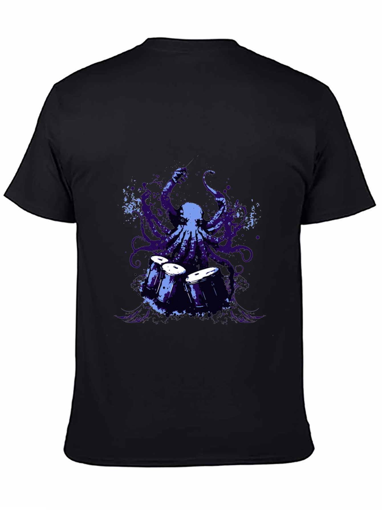 Octopus Drummer Graphic T-Shirt - Black
