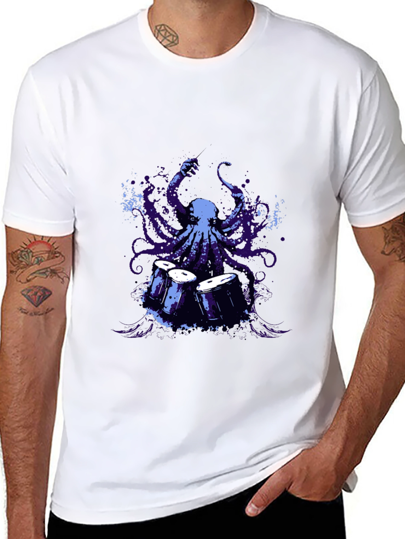 Octopus Drummer Graphic T-Shirt - Black