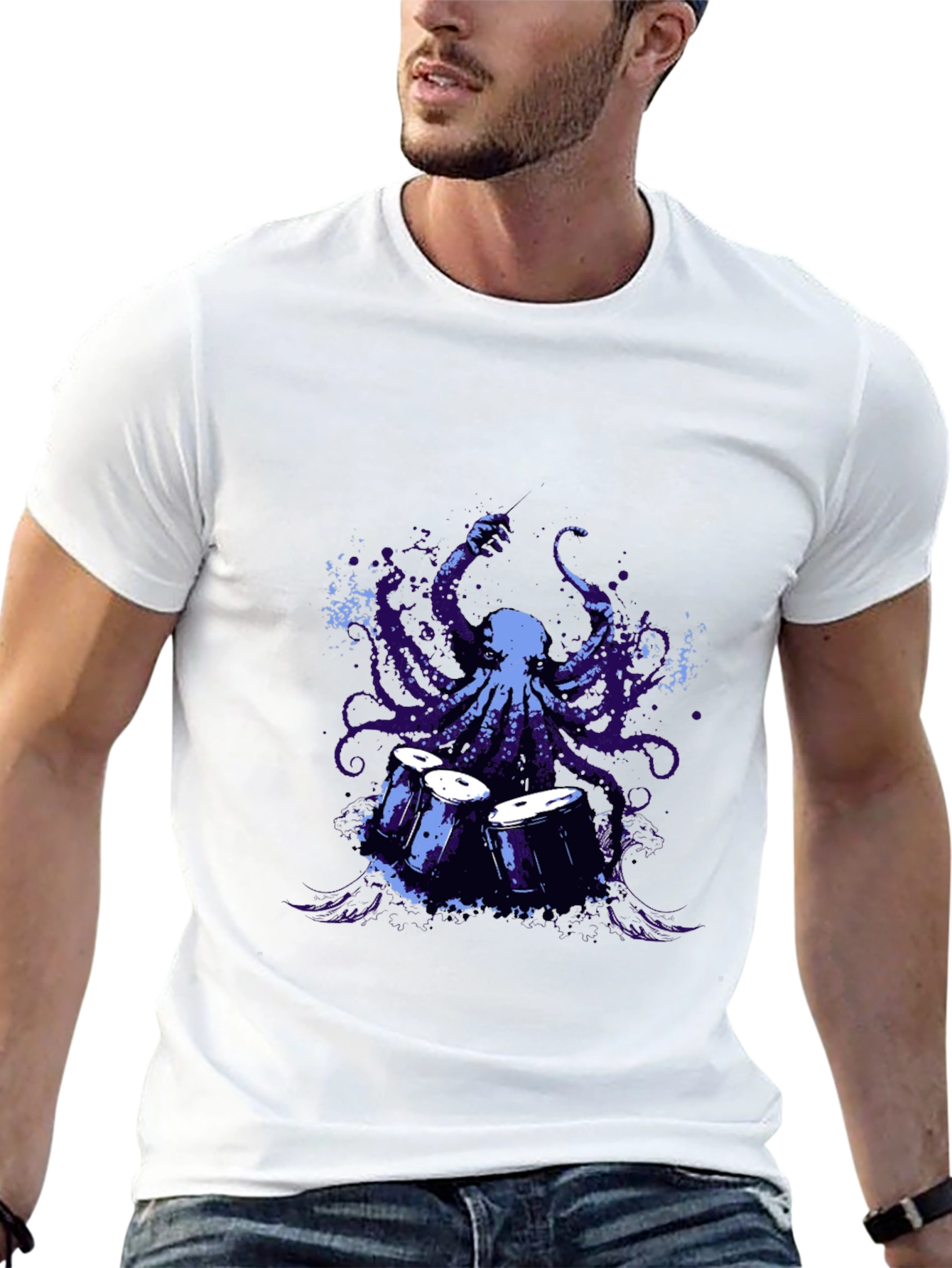 Octopus Drummer Graphic T-Shirt - Black