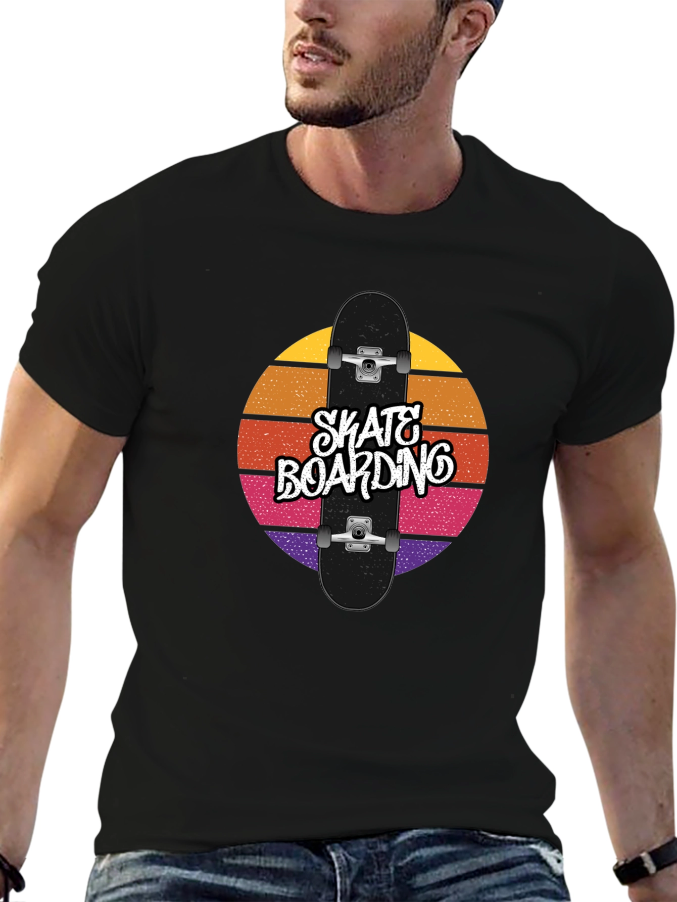 Retro Skateboarding T-Shirt - Sunset Design