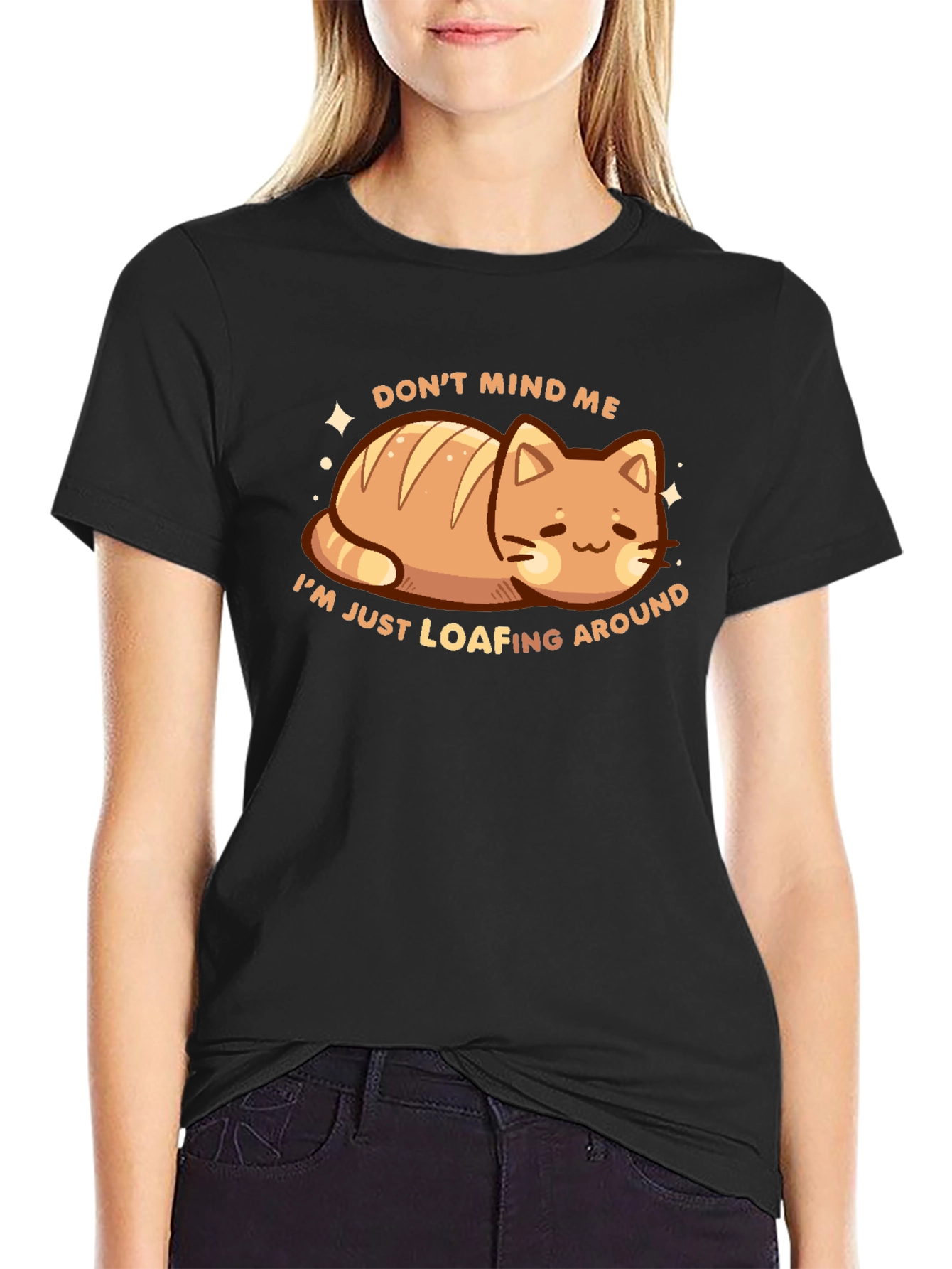 Loafing Around Cat Bread Funny Graphic Tee