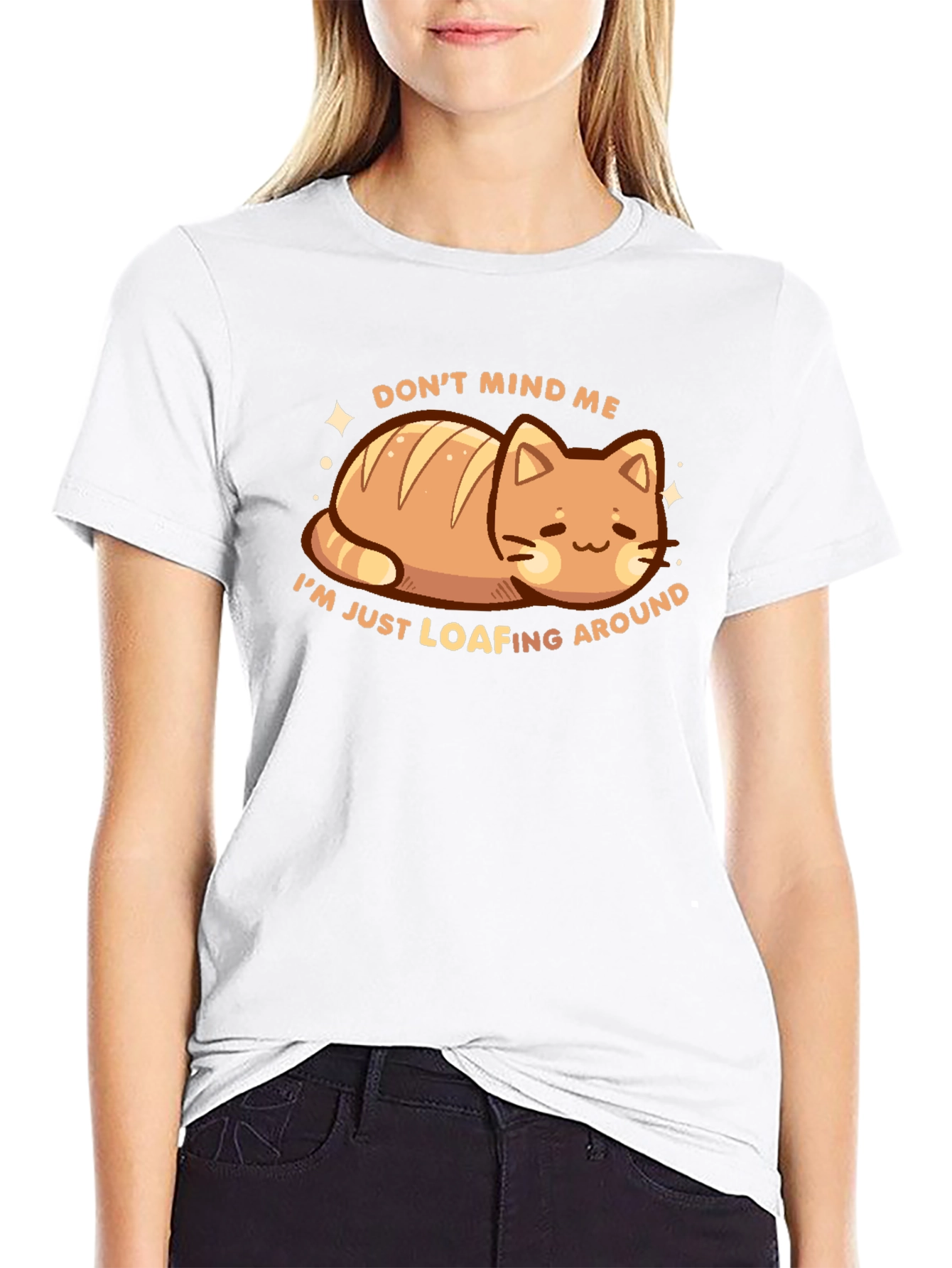Loafing Around Cat Bread Funny Graphic Tee