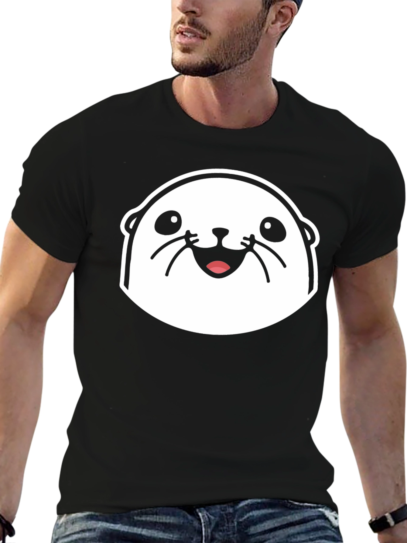 Cute Otter Graphic Black T-Shirt