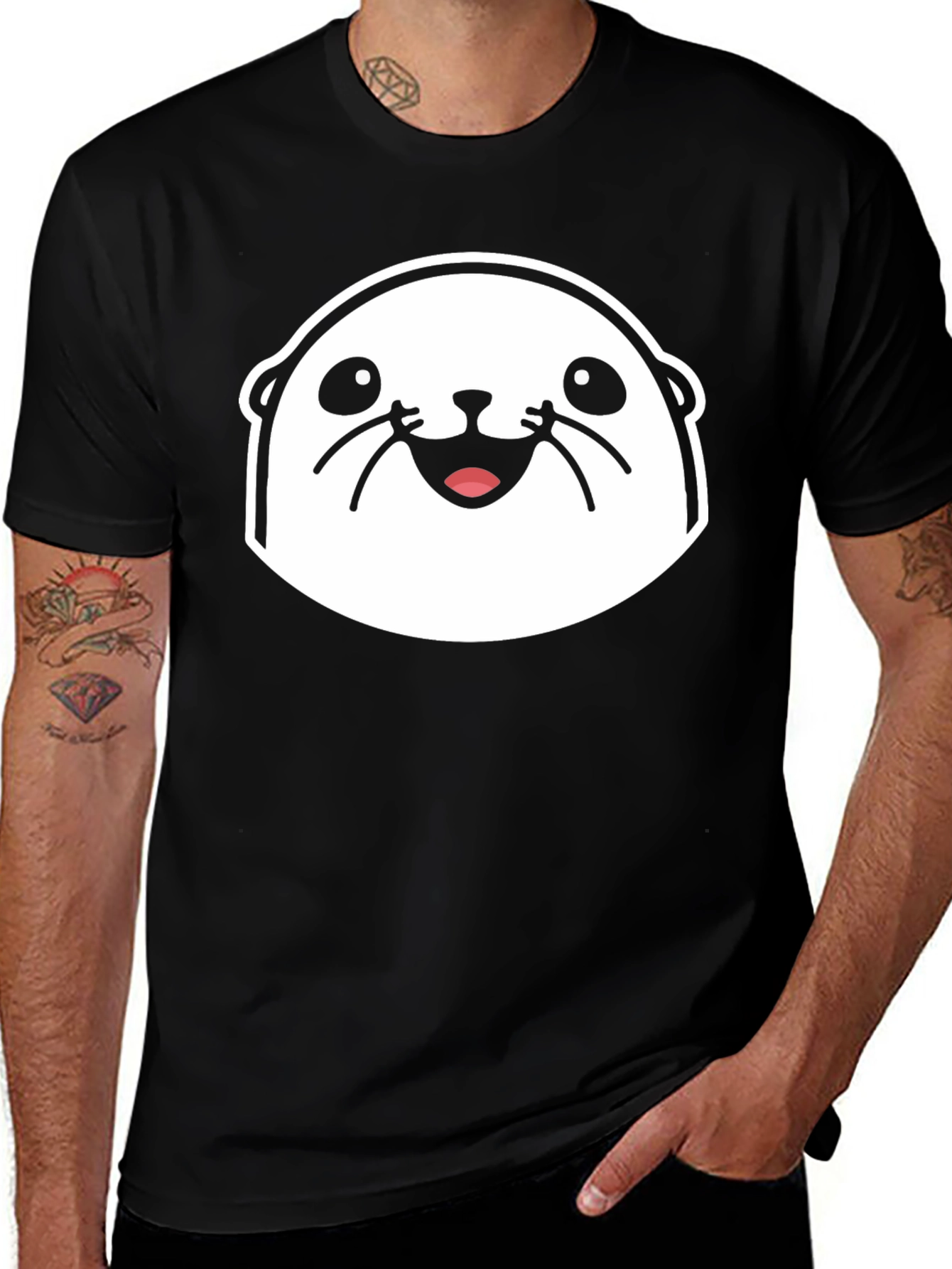 Cute Otter Graphic Black T-Shirt