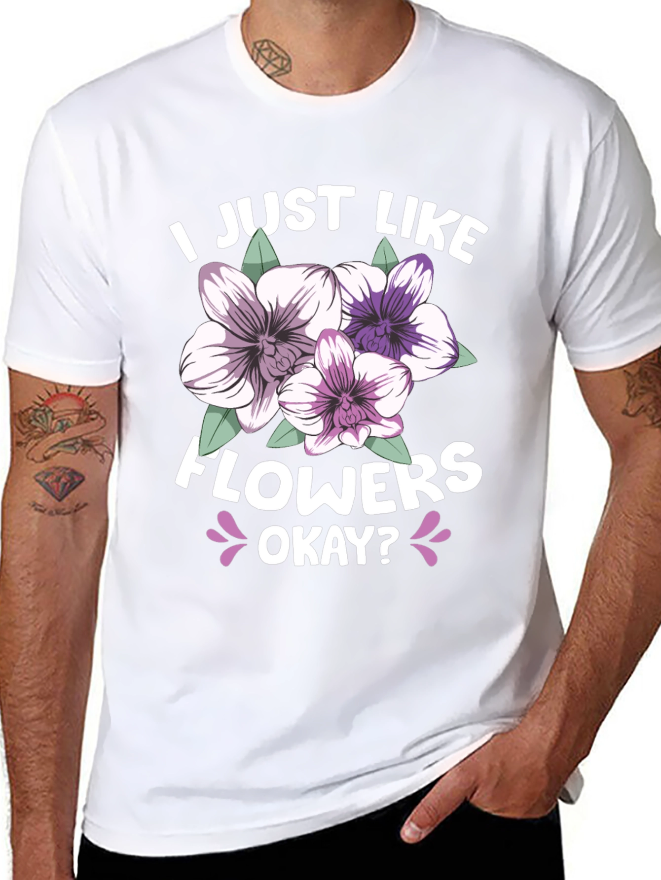 I Just Like Flowers Okay? Black T-Shirt