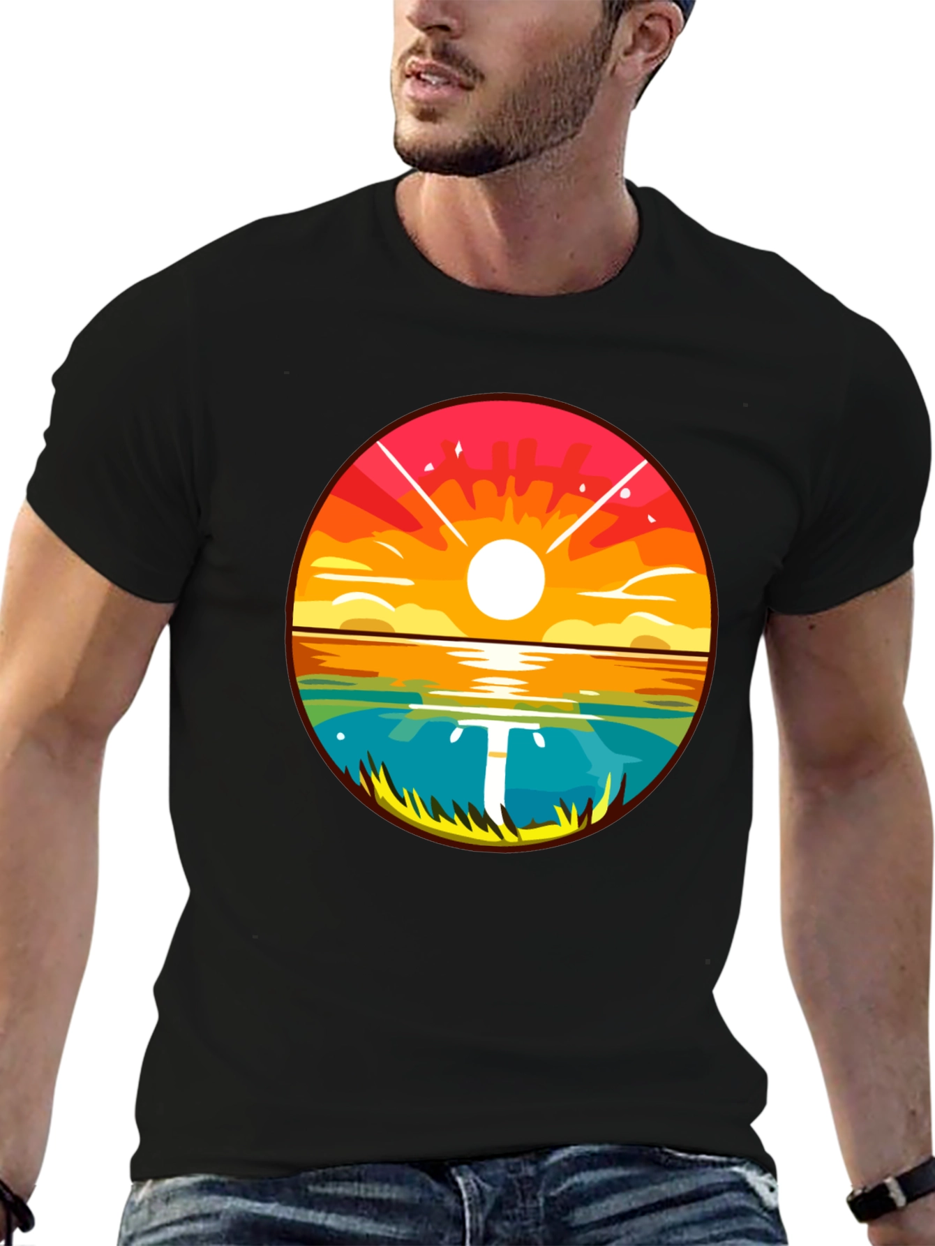 Sunset Lake Graphic Tee - Mens Black T-Shirt