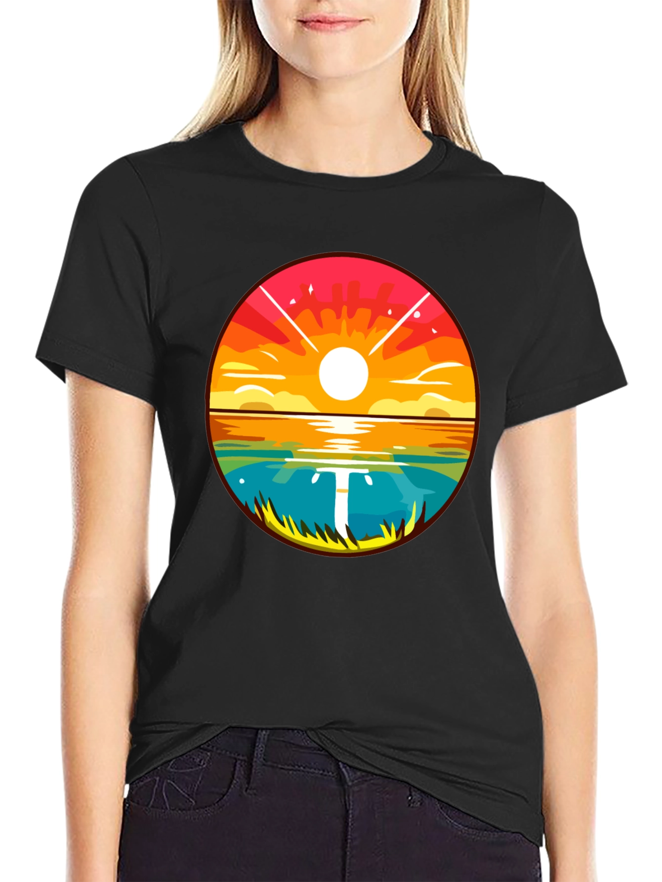 Sunset Lake Graphic Tee - Mens Black T-Shirt