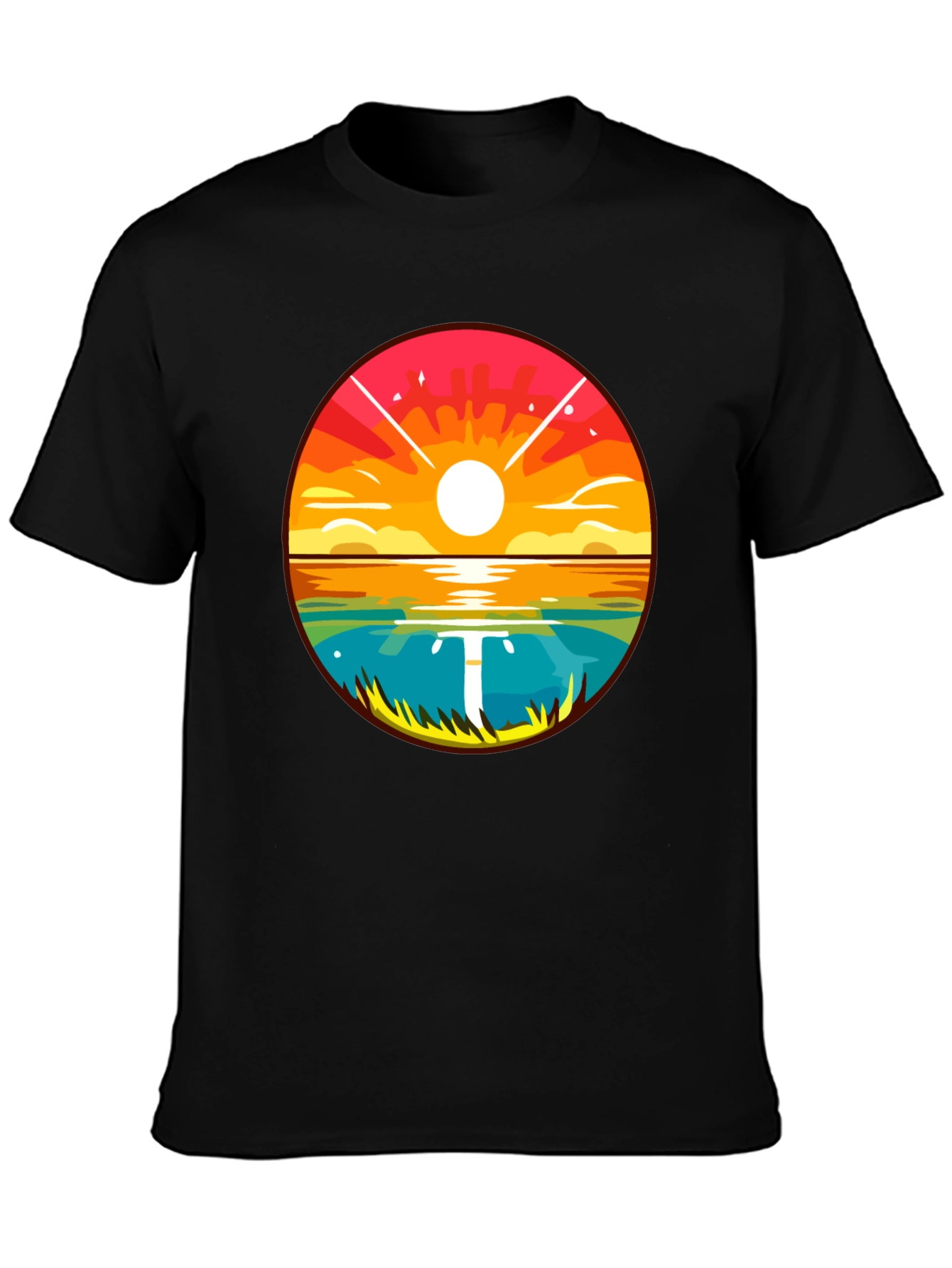 Sunset Lake Graphic Tee - Mens Black T-Shirt
