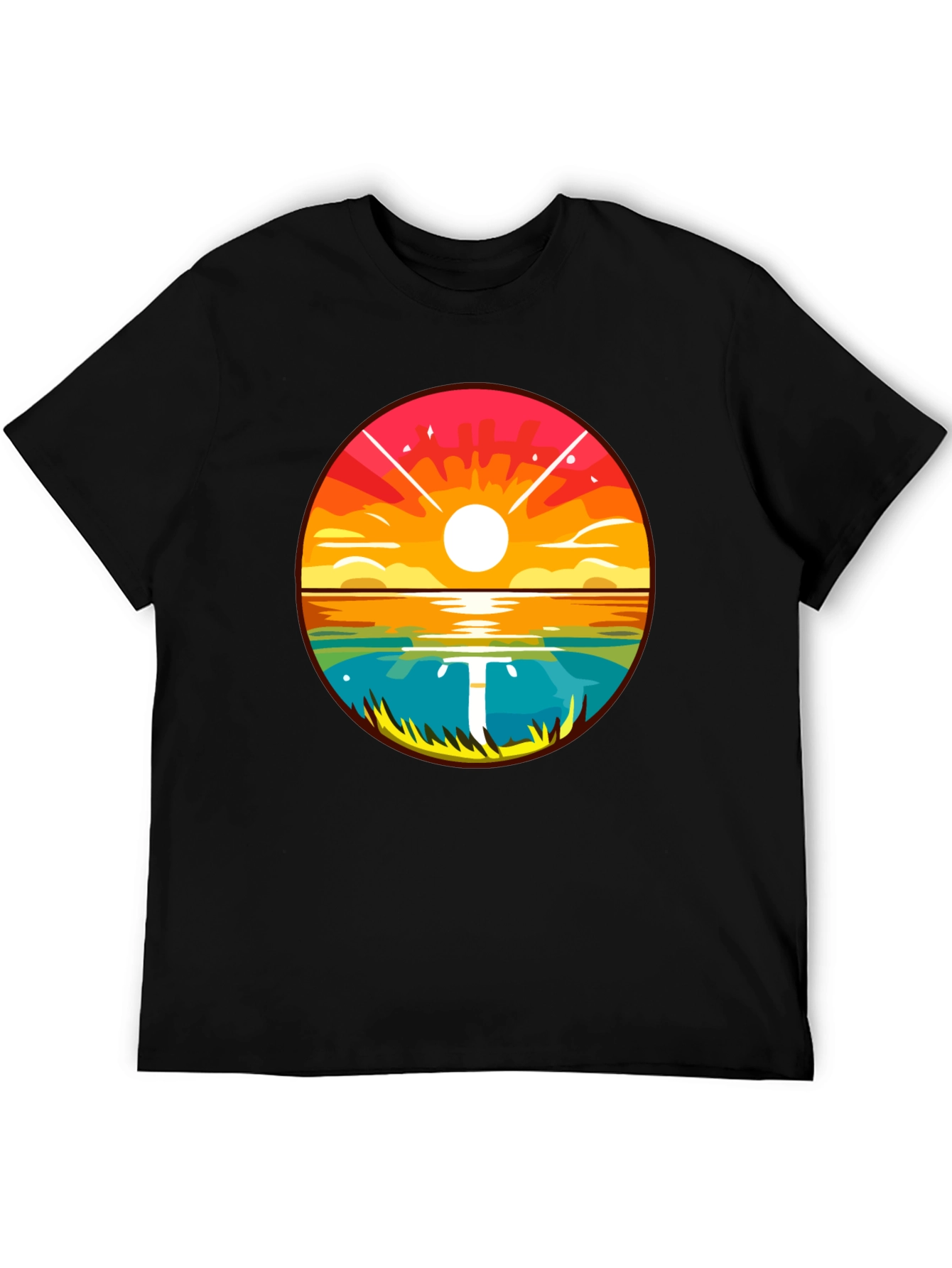 Sunset Lake Graphic Tee - Mens Black T-Shirt