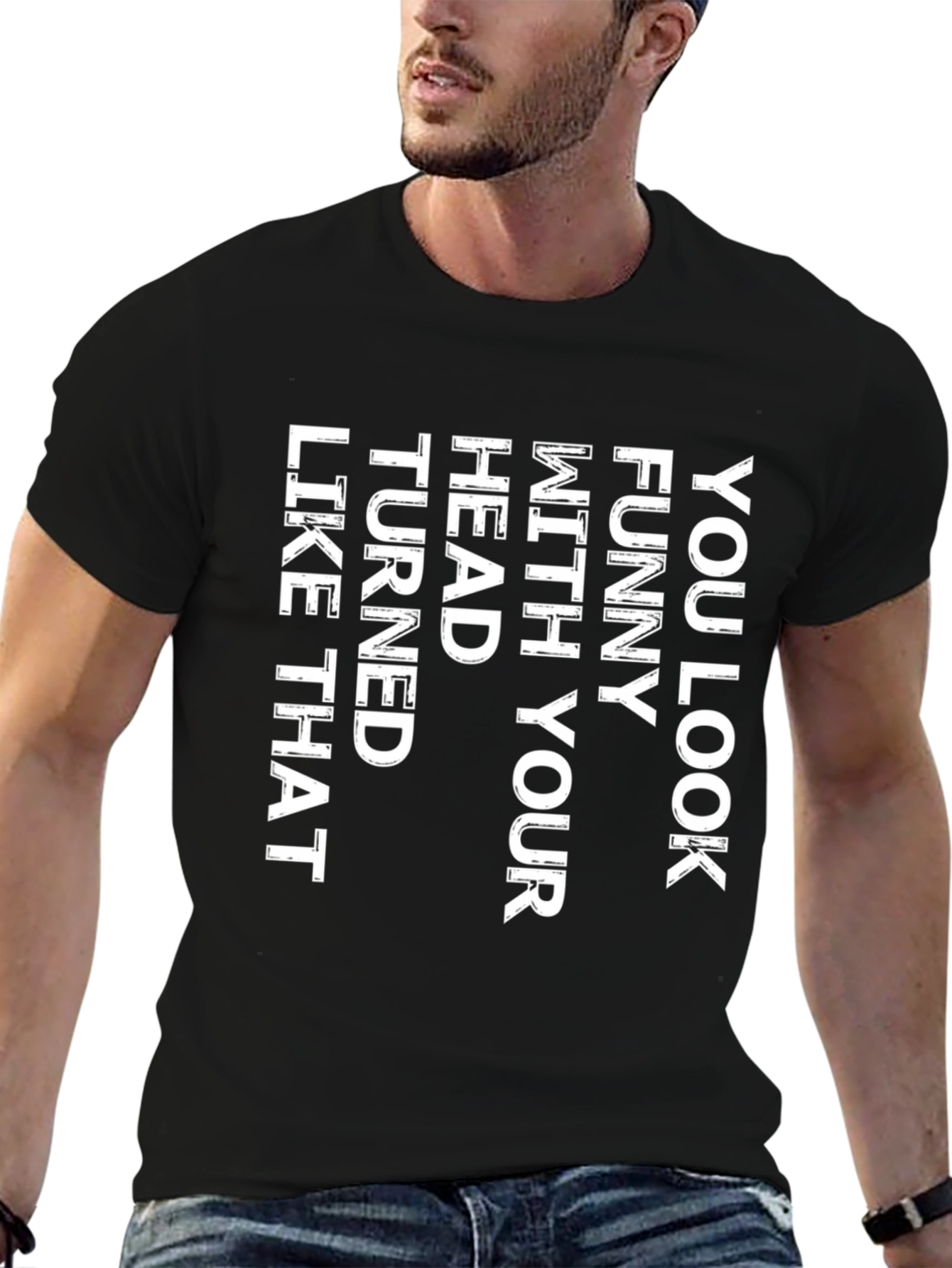 Funny Head Turn Graphic T-Shirt - Black