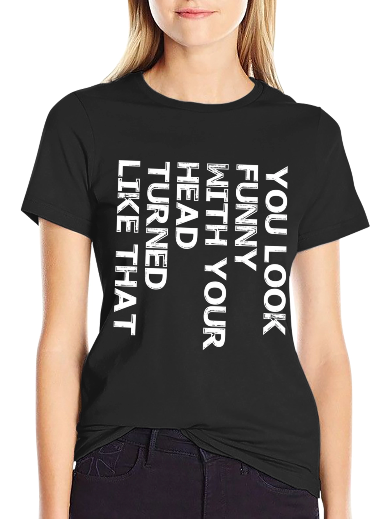 Funny Head Turn Graphic T-Shirt - Black