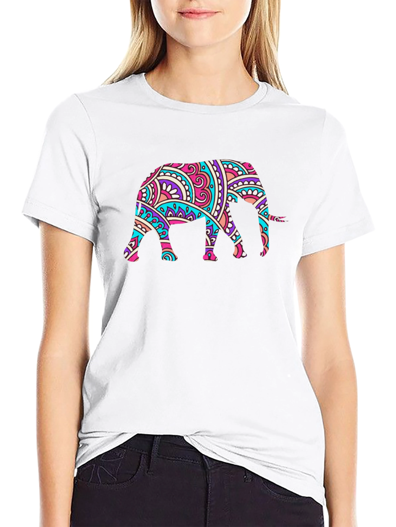 Elephant Mandala Graphic Black T-Shirt