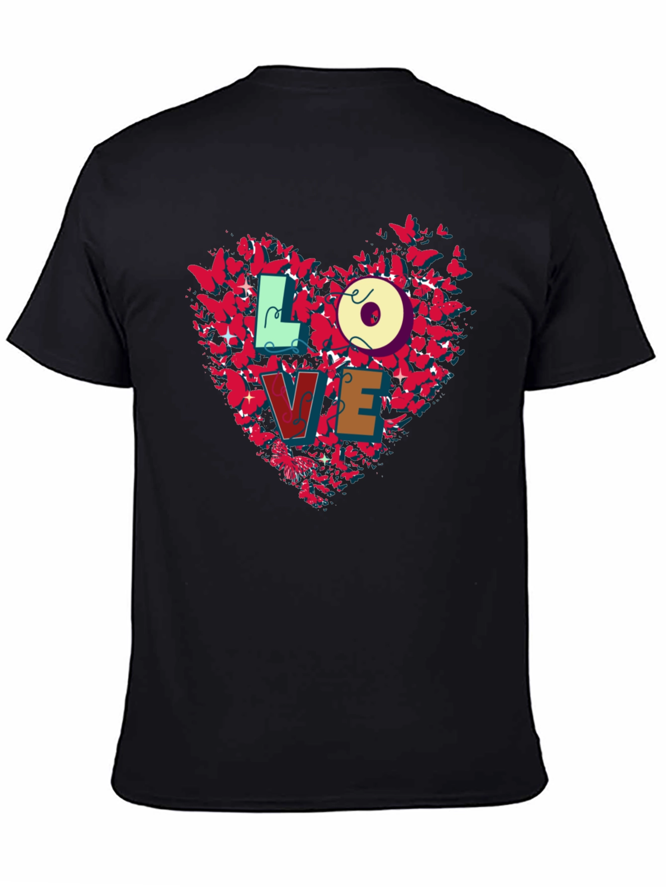 Love Butterfly Heart Graphic Tee - Black