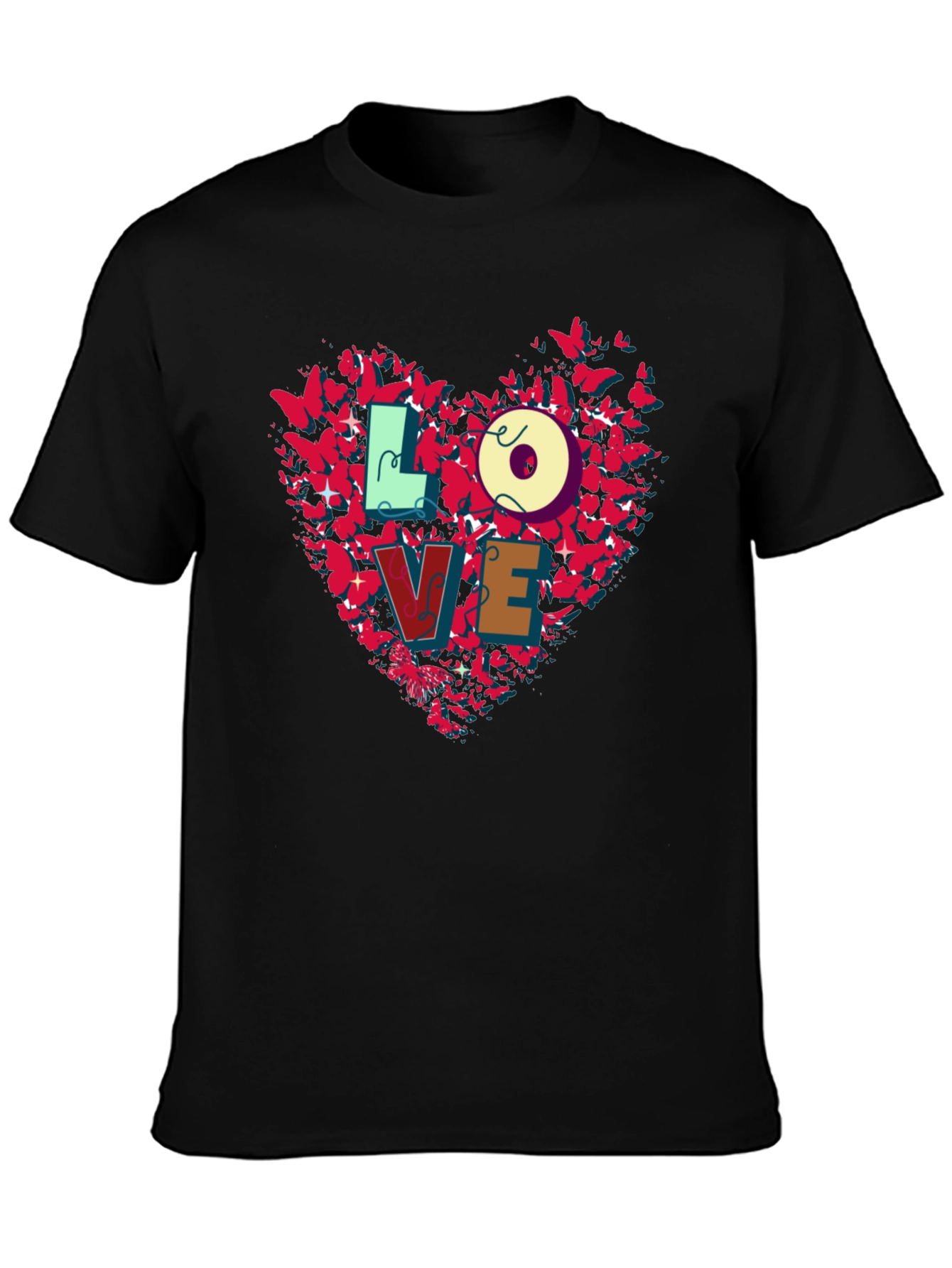 Love Butterfly Heart Graphic Tee - Black