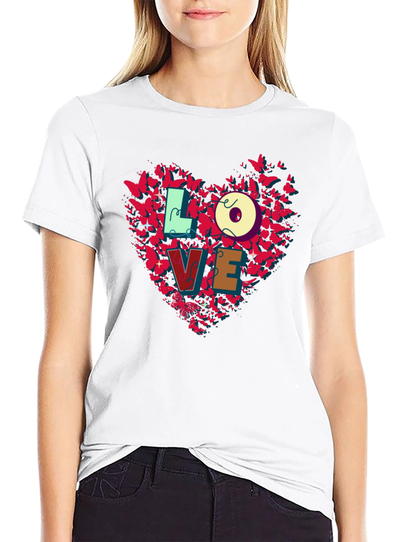 Love Butterfly Heart Graphic Tee - Black