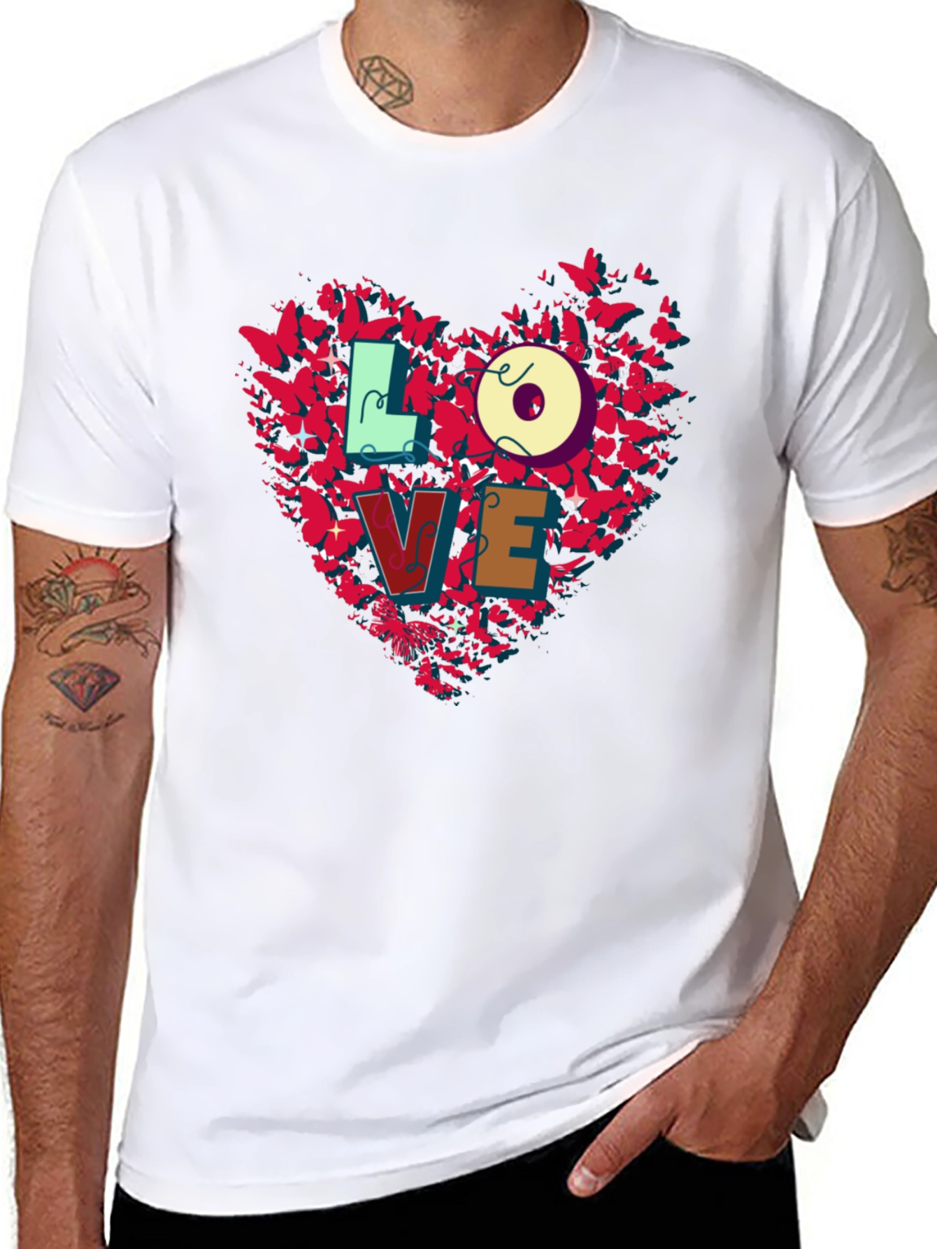 Love Butterfly Heart Graphic Tee - Black