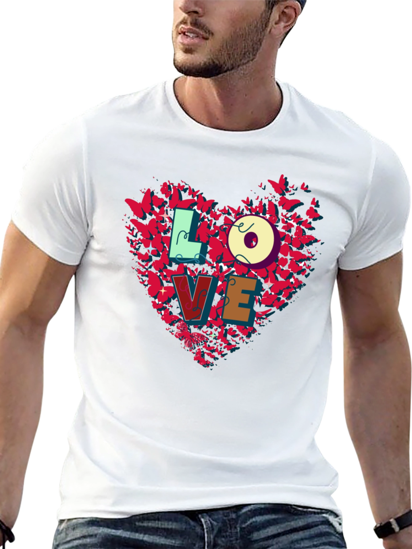 Love Butterfly Heart Graphic Tee - Black