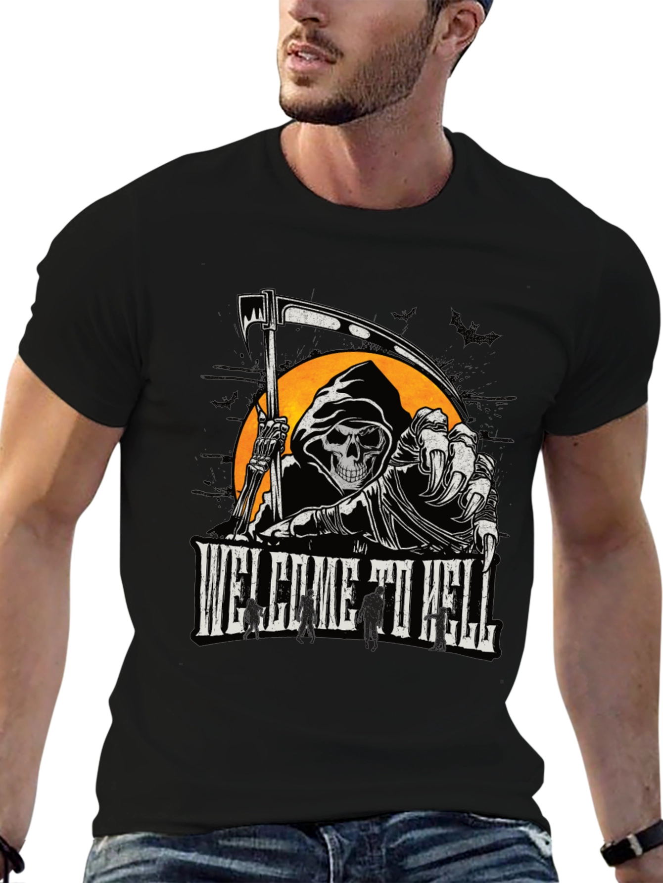 Welcome to Hell Grim Reaper Graphic T-Shirt