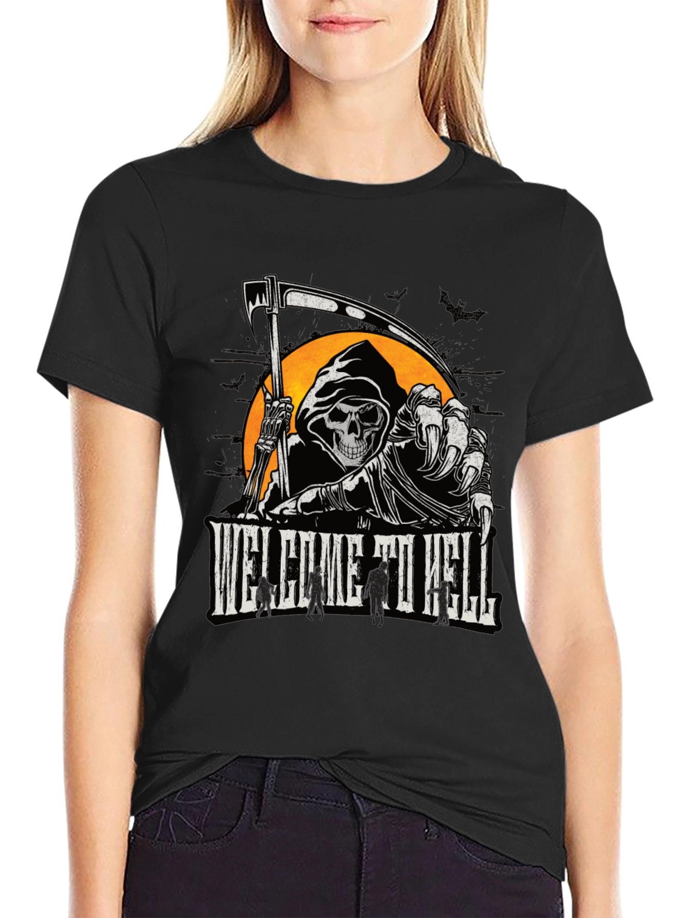 Welcome to Hell Grim Reaper Graphic T-Shirt
