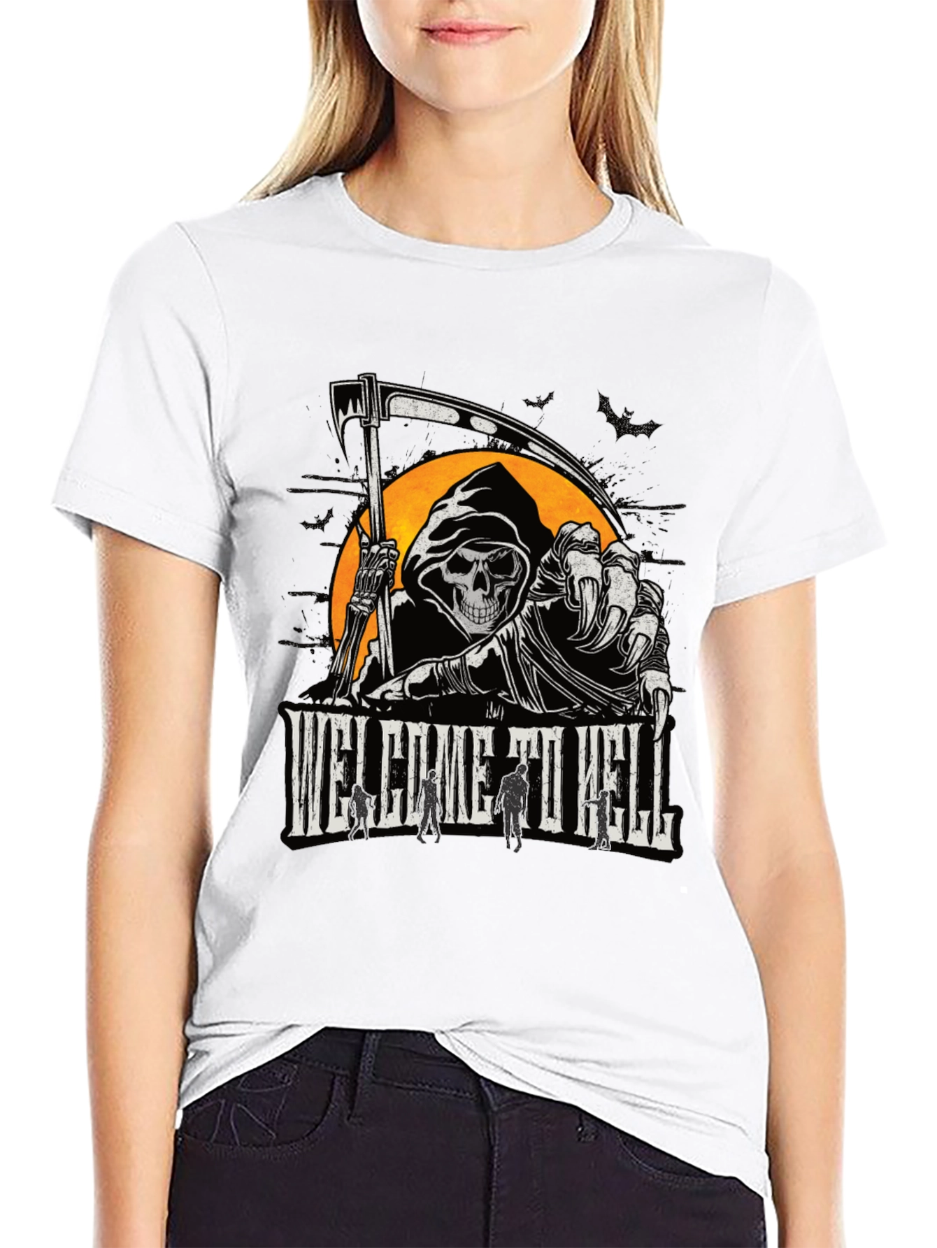 Welcome to Hell Grim Reaper Graphic T-Shirt