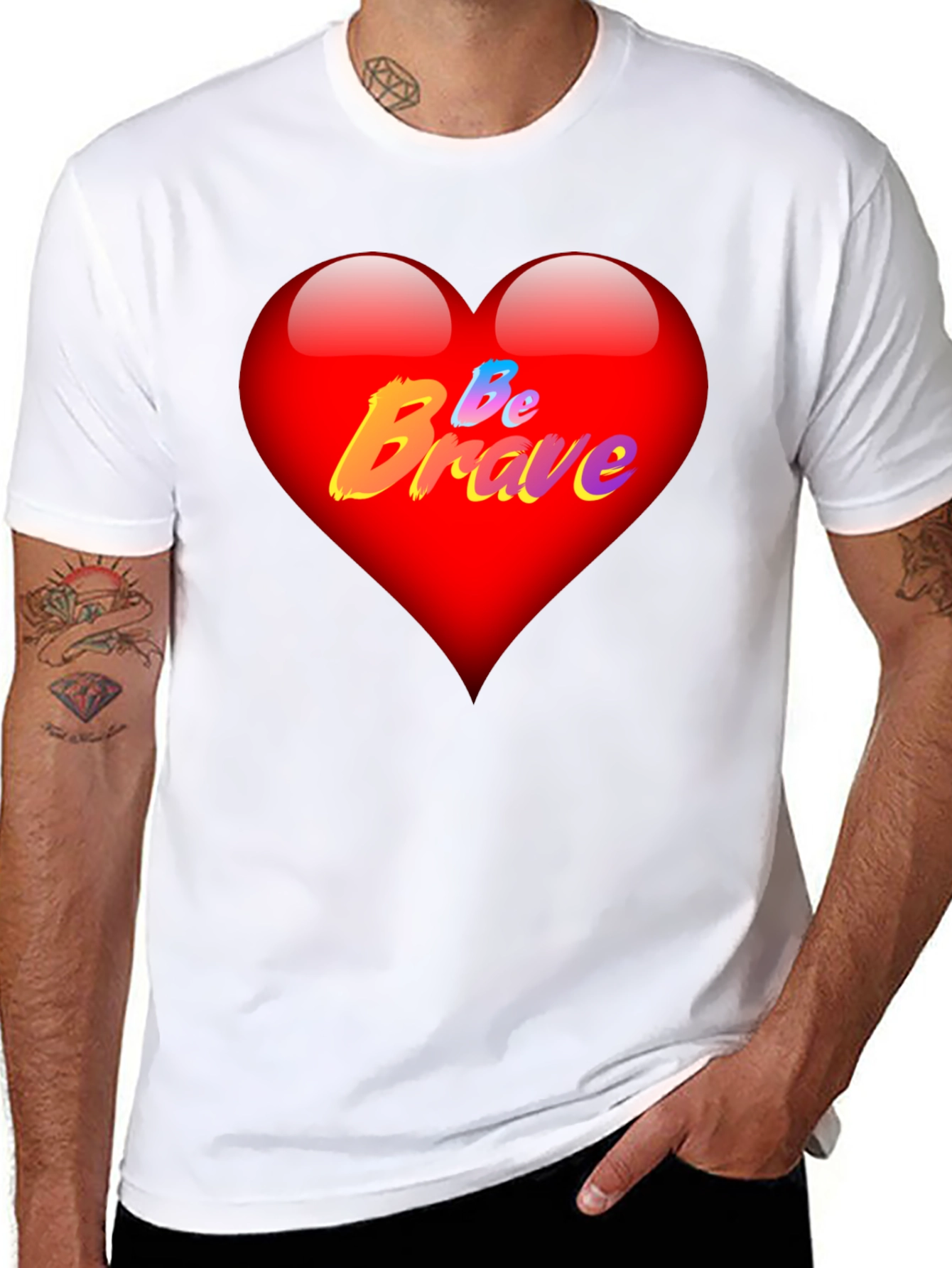 Be Brave Heart T-Shirt - Mens Black Tee