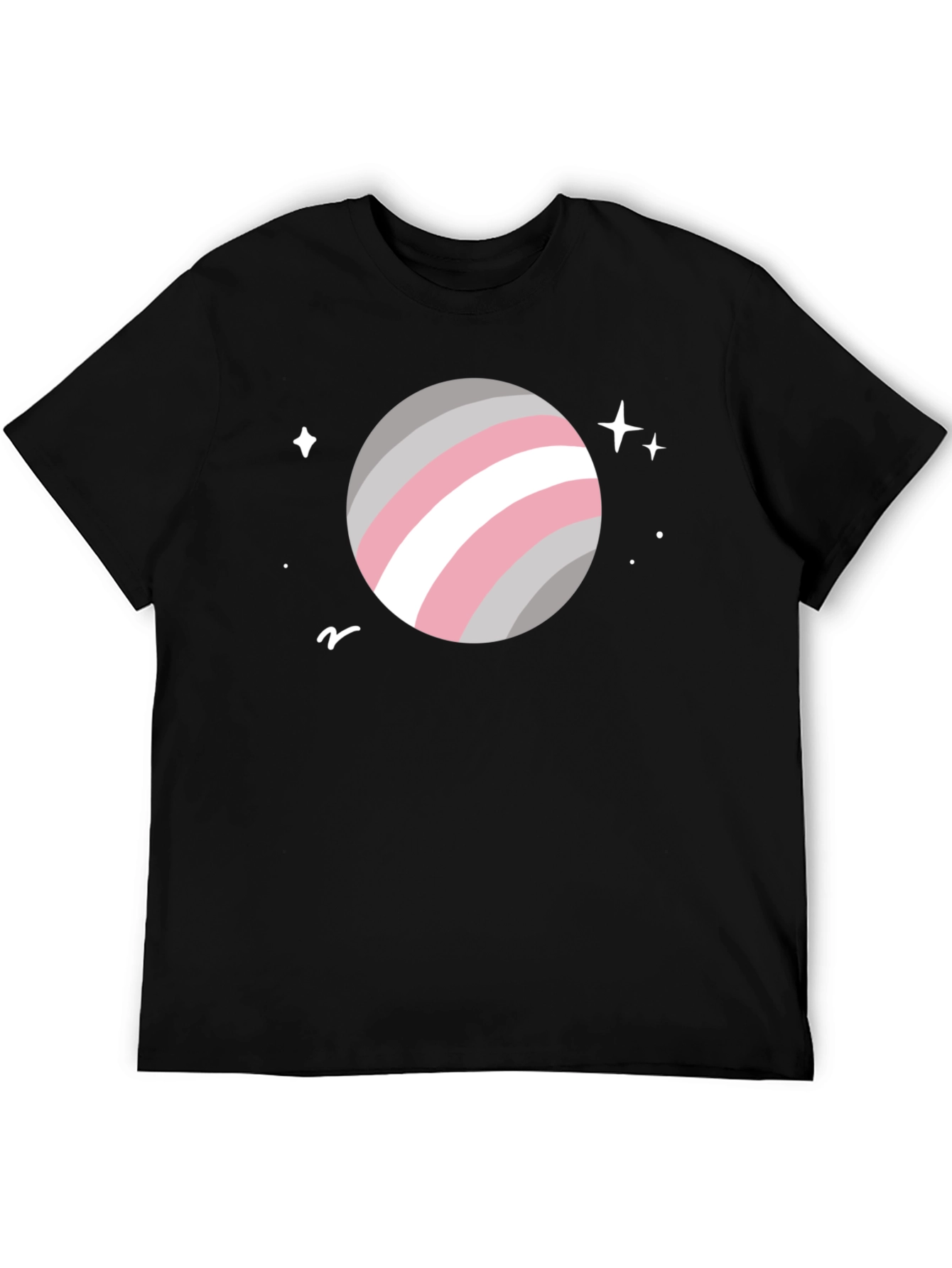 Trendy Space Planet Graphic Tee - Black Cotton Blend