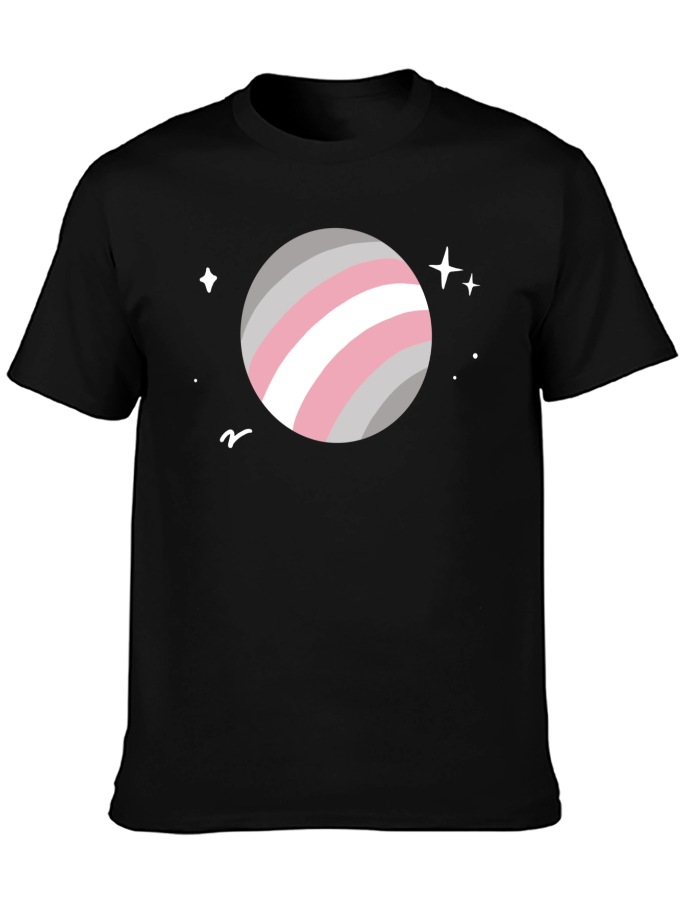 Trendy Space Planet Graphic Tee - Black Cotton Blend