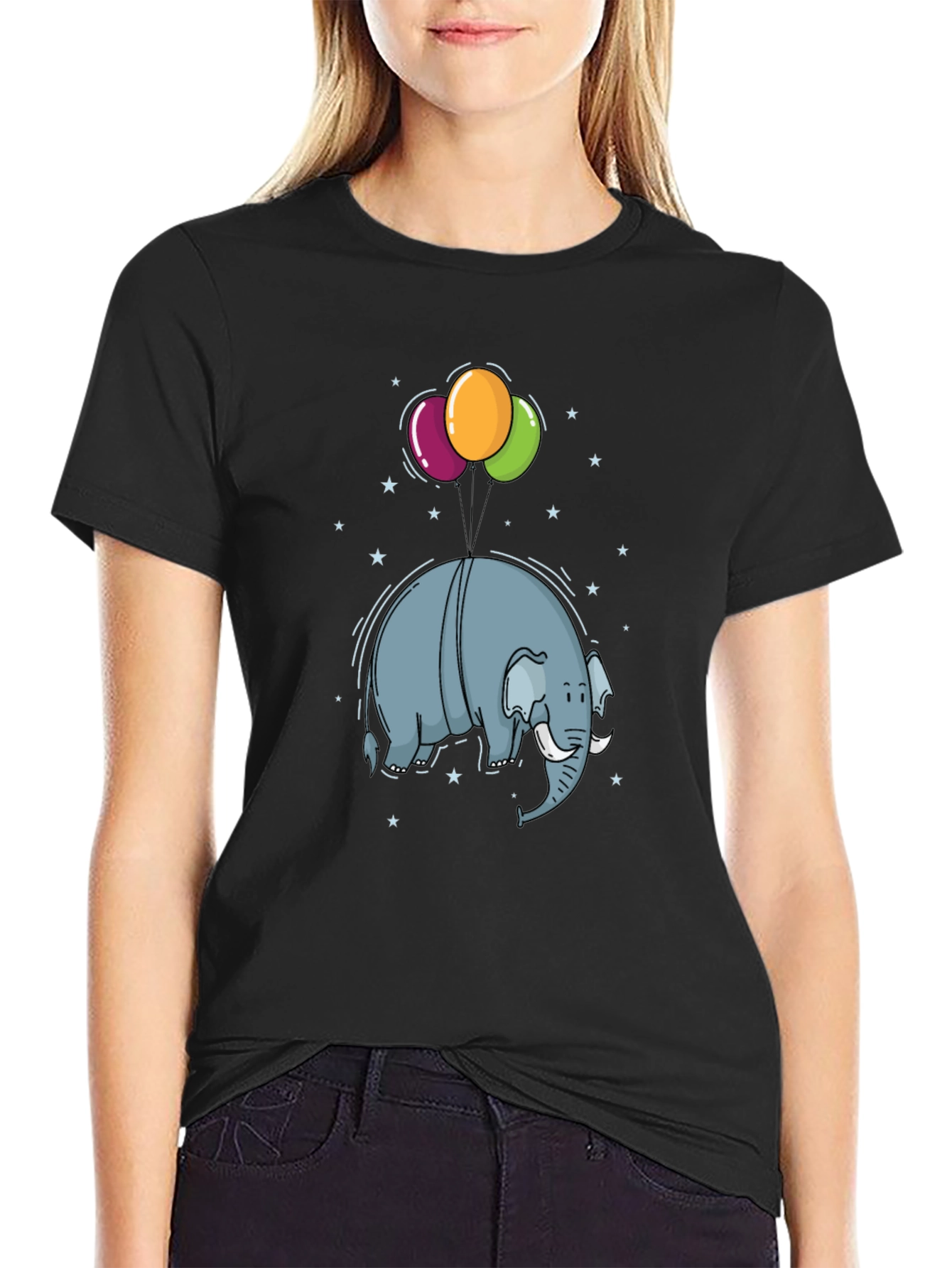 Elephant Balloons Black T-Shirt