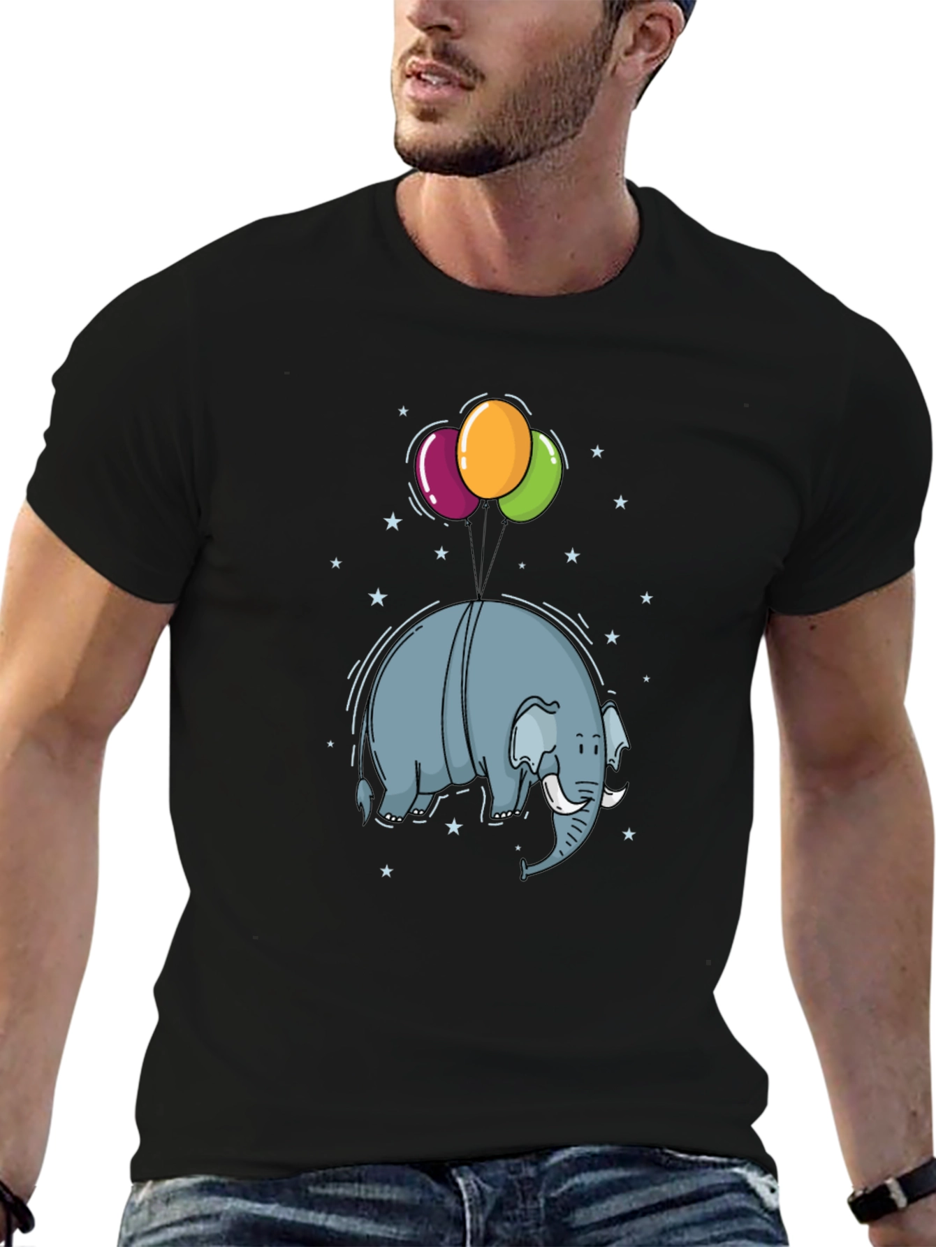 Elephant Balloons Black T-Shirt