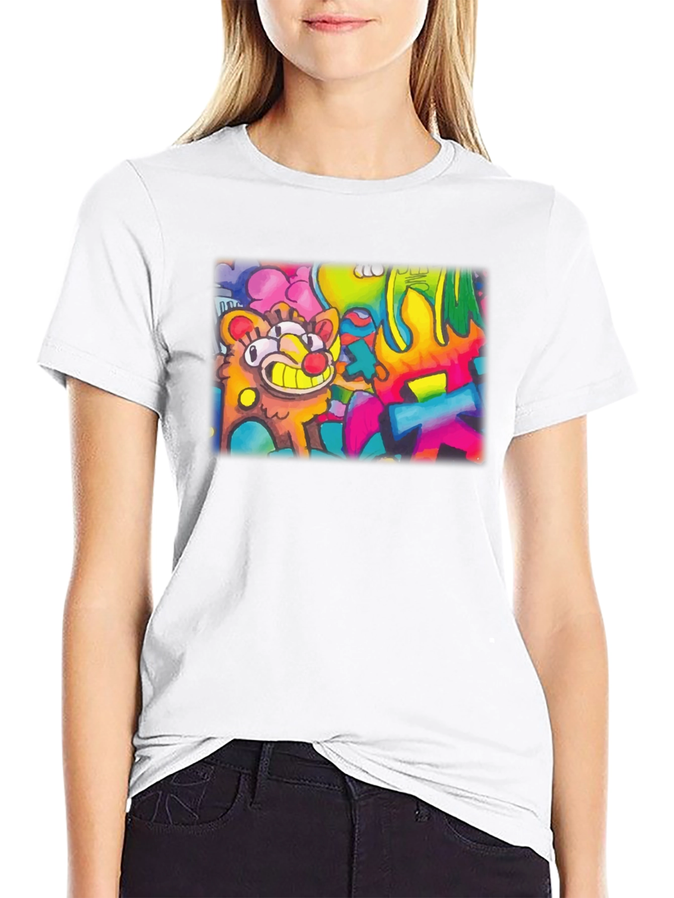 Cartoon Graffiti Graphic Black T-Shirt