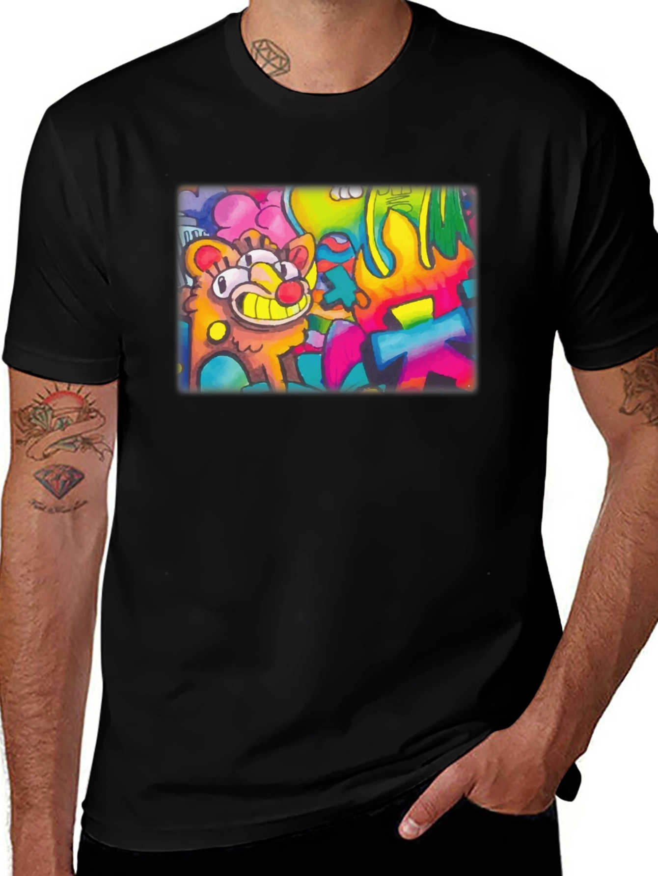 Cartoon Graffiti Graphic Black T-Shirt