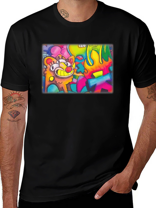 Cartoon Graffiti Graphic Black T-Shirt