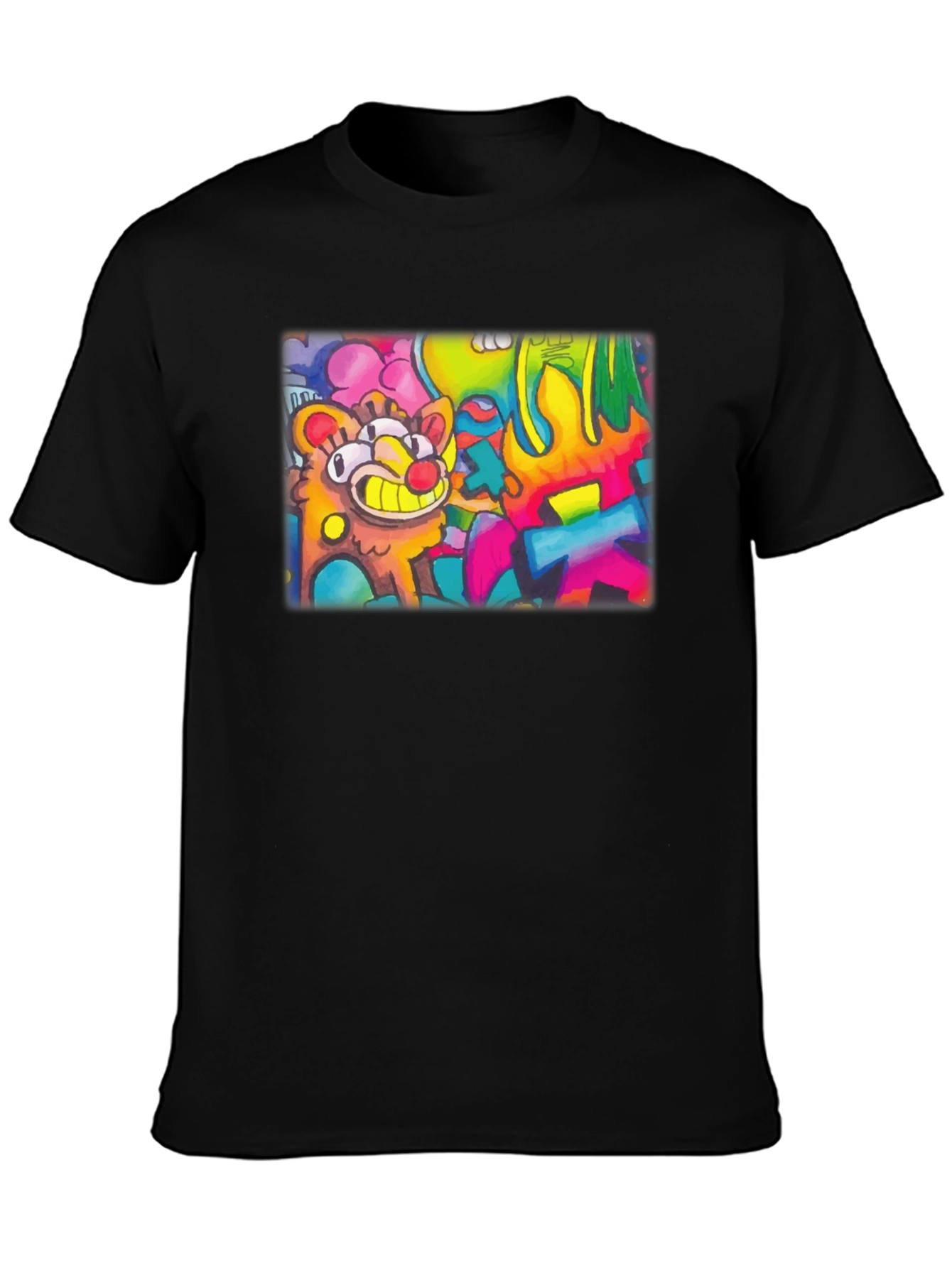 Cartoon Graffiti Graphic Black T-Shirt