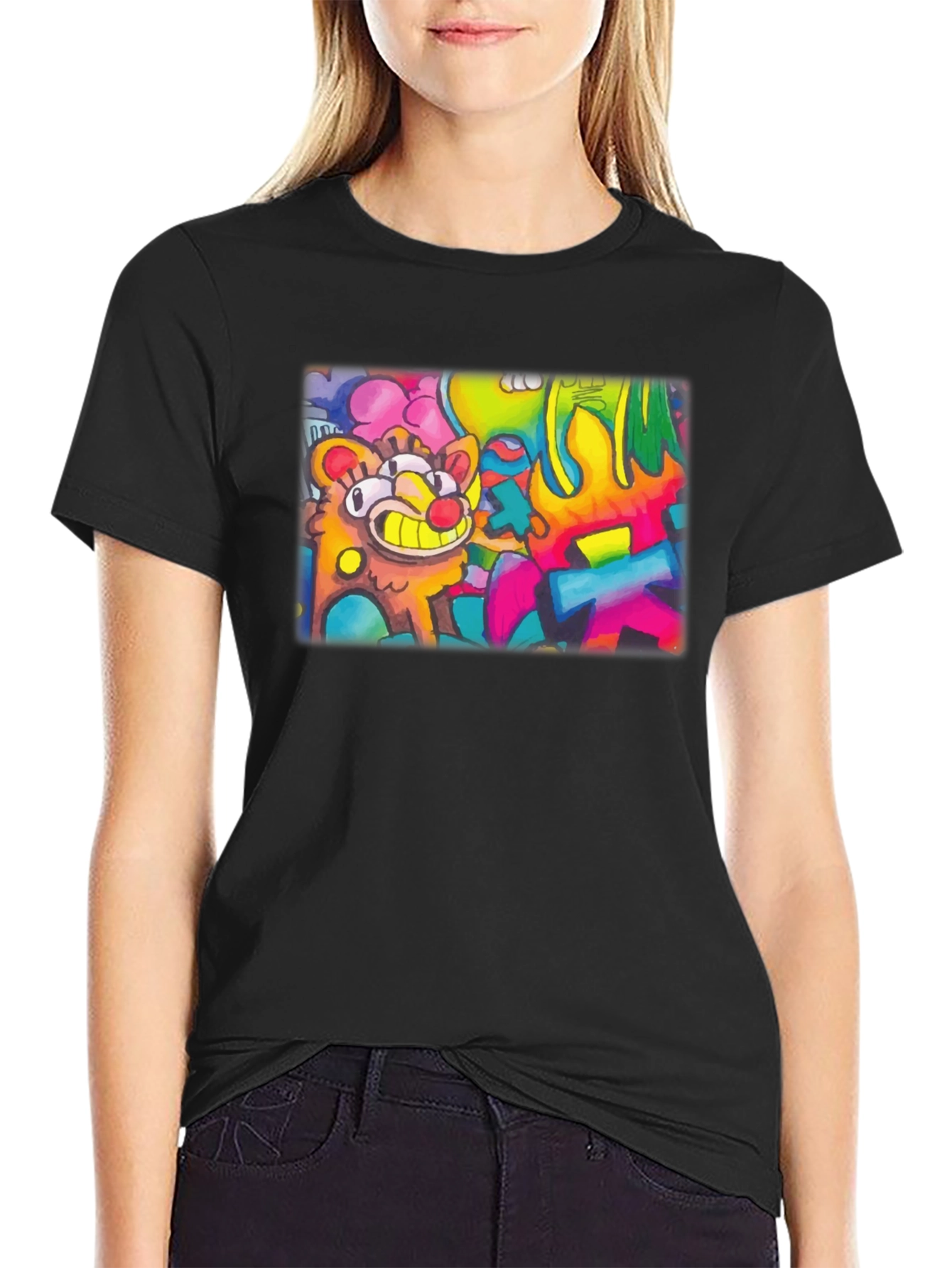 Cartoon Graffiti Graphic Black T-Shirt