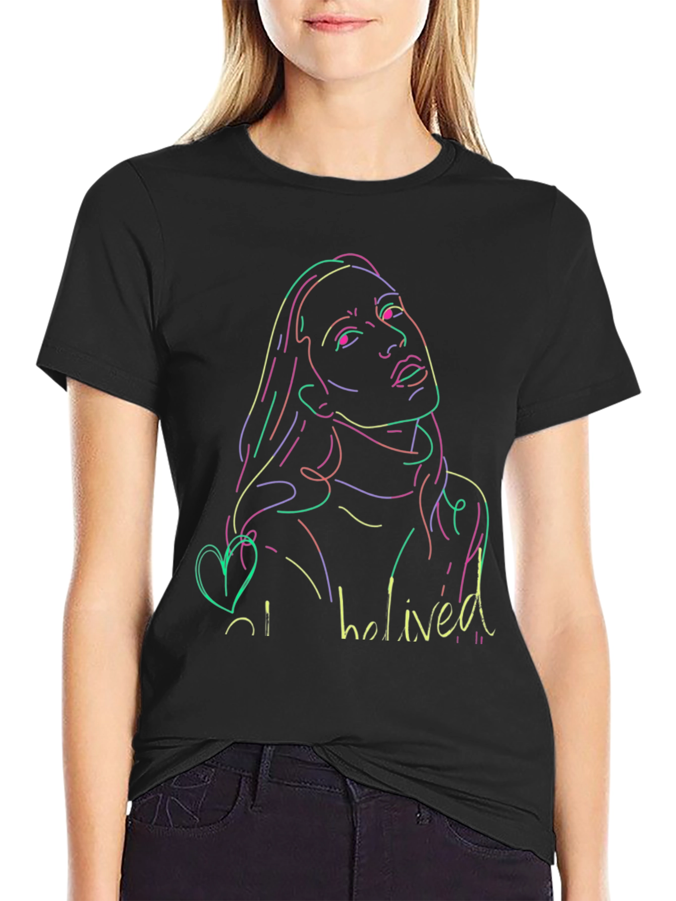 Neon Portrait Black T-Shirt - Casual Style