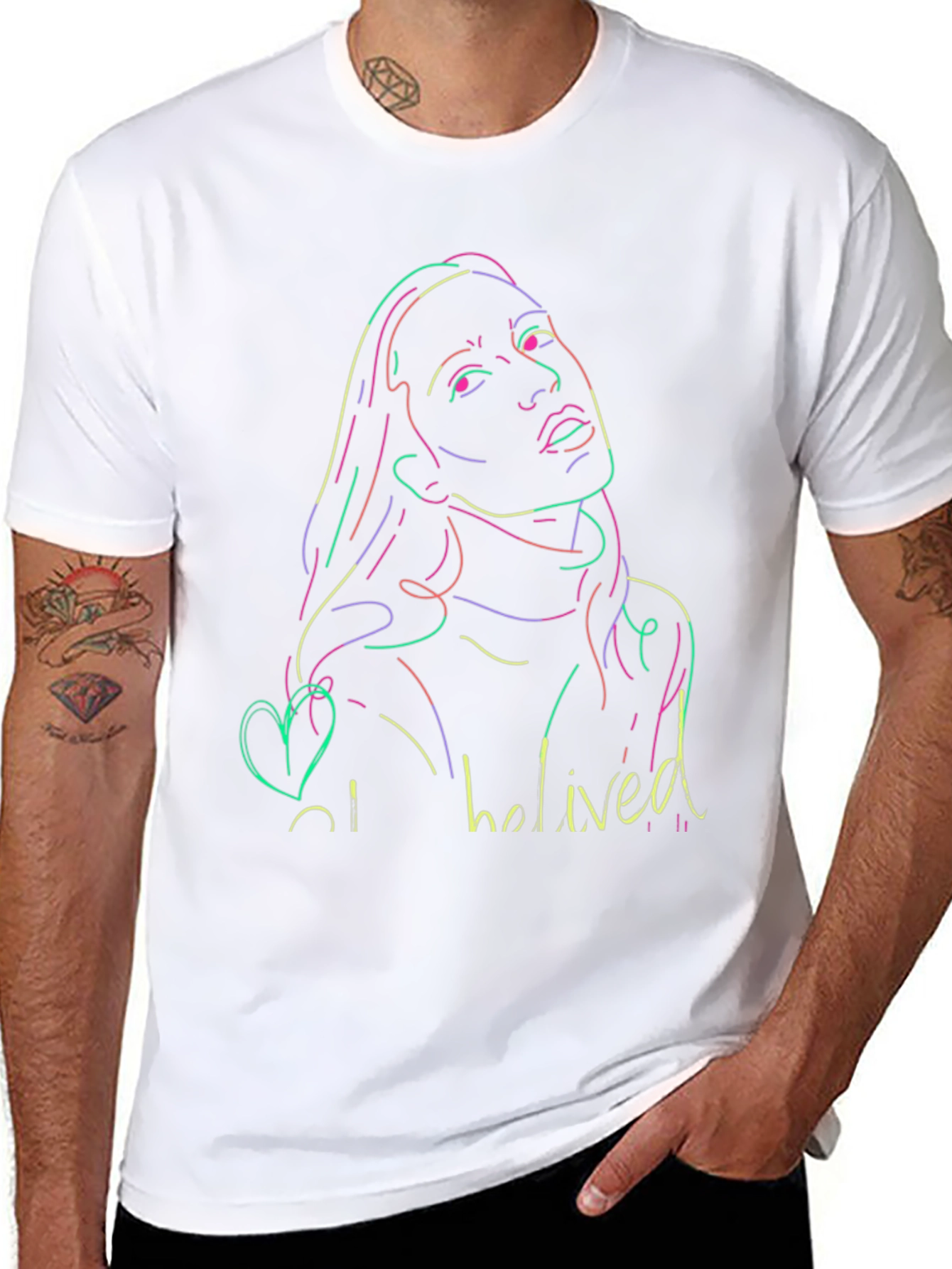 Neon Portrait Black T-Shirt - Casual Style